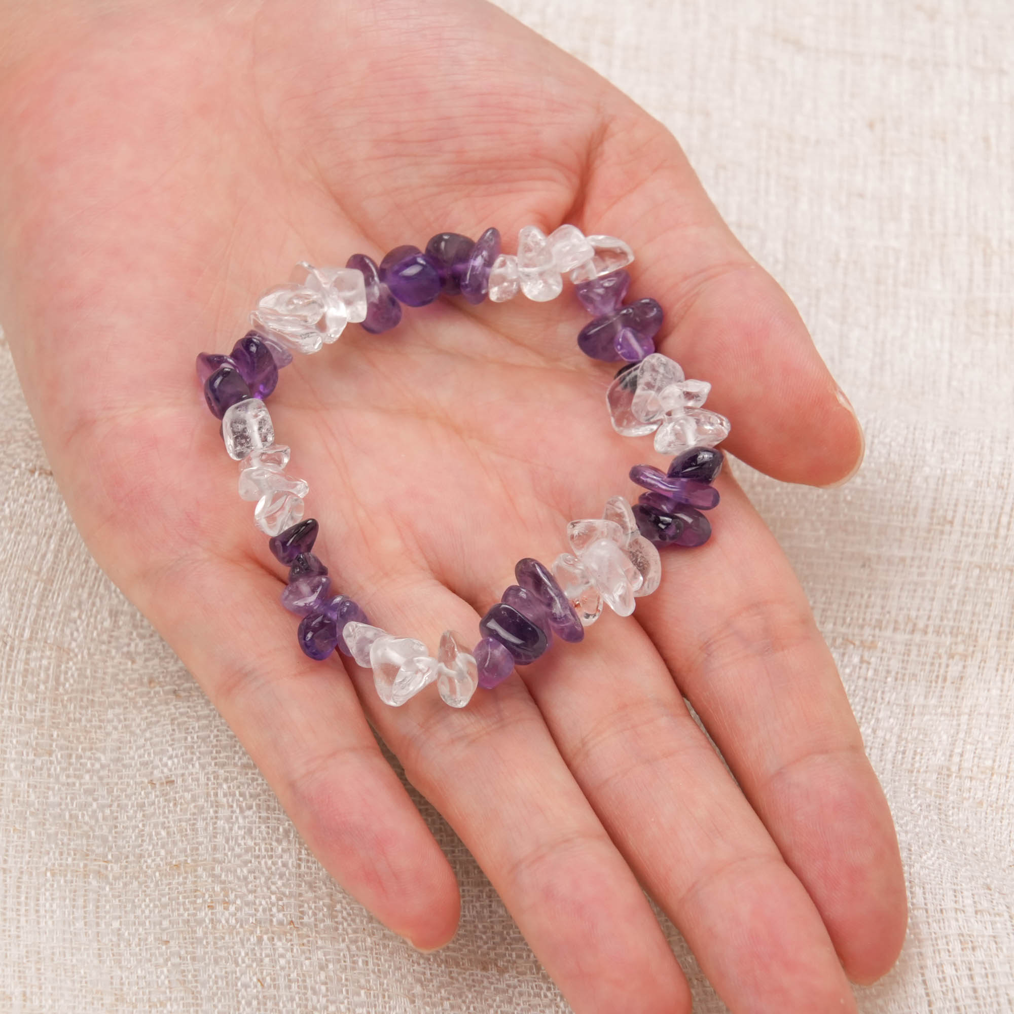 Amethyst and Clear Quartz Chip Bracelet