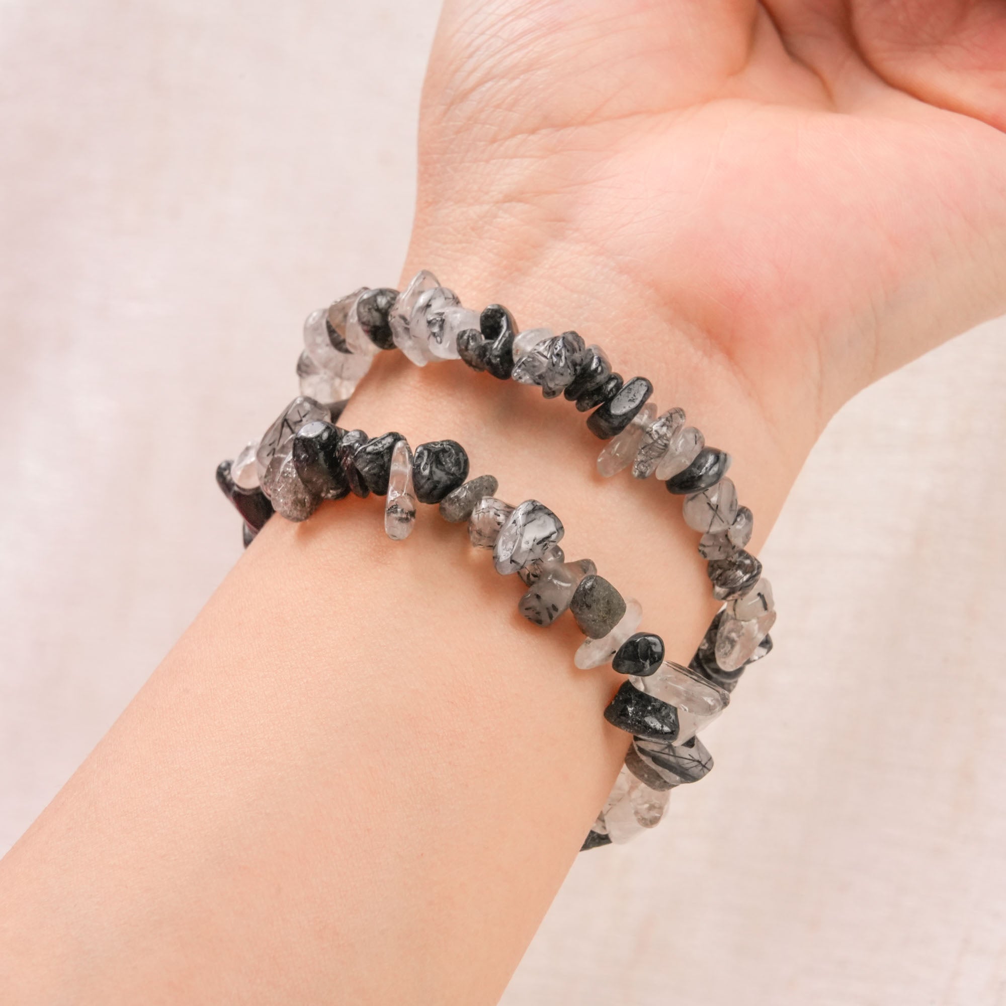 Black Rutiled Quartz Chip Bracelet