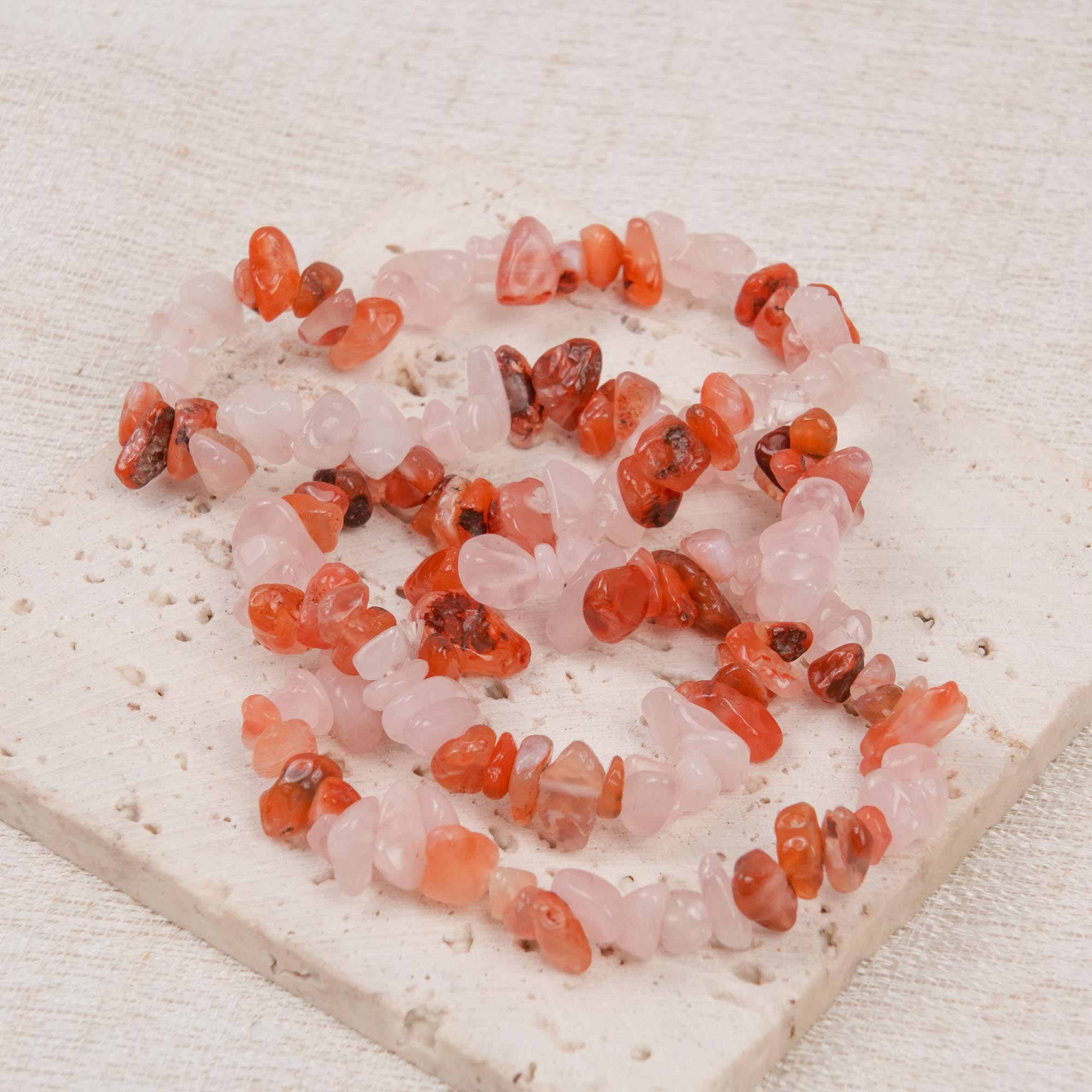 Carnelian and Rose Quartz Chip Bracelet