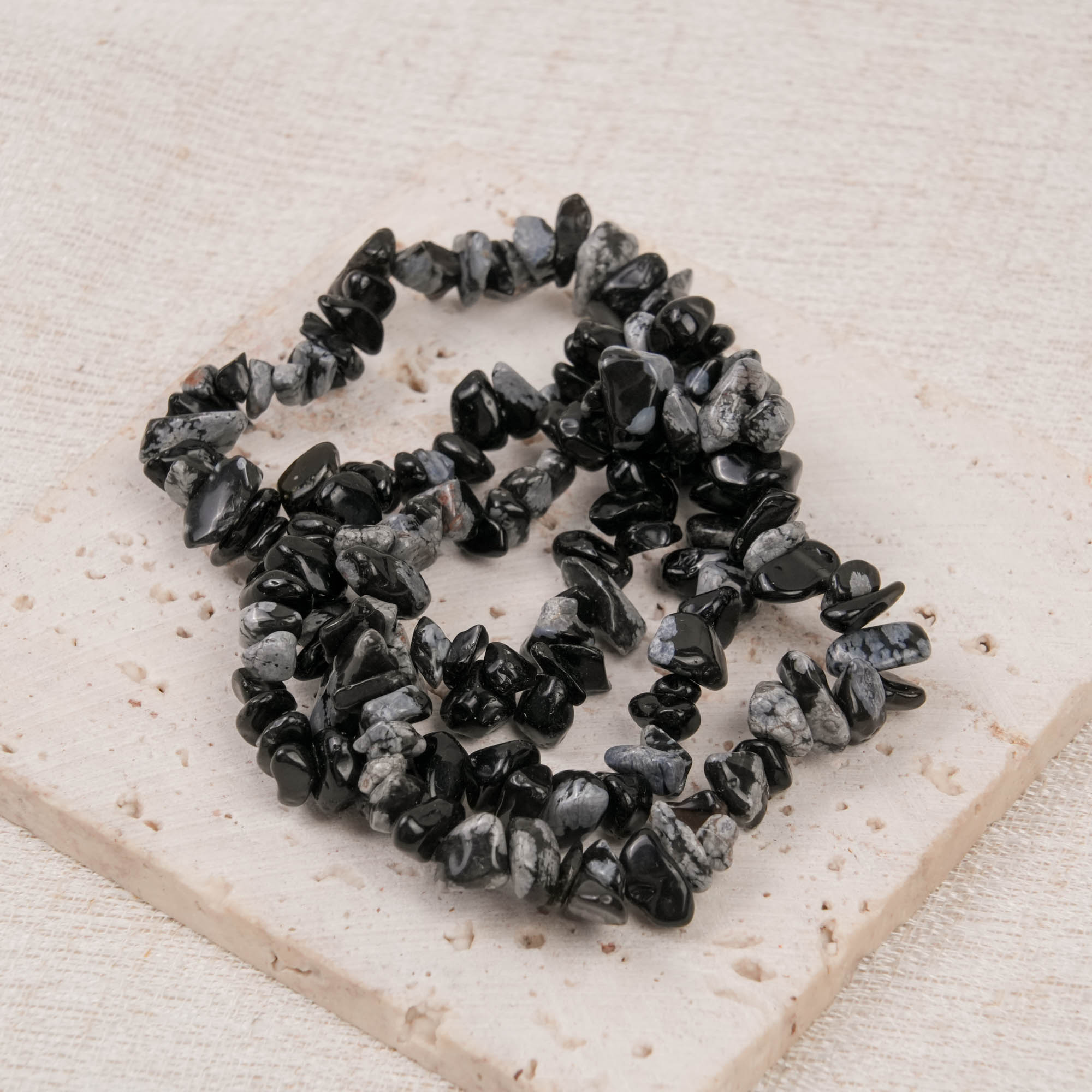 Snowflake Obsidian Chip Bracelet