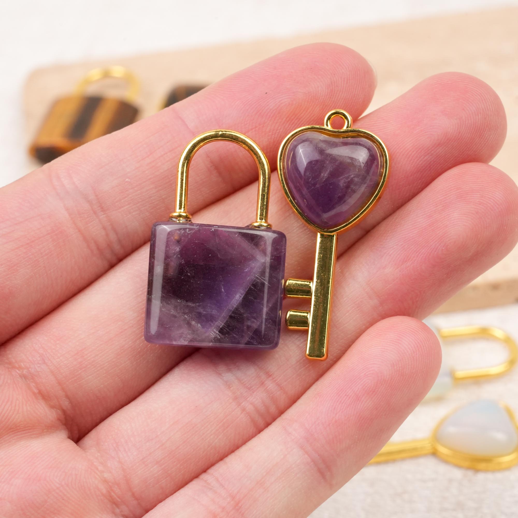 Crystal Heart Key Lock Pendant Set