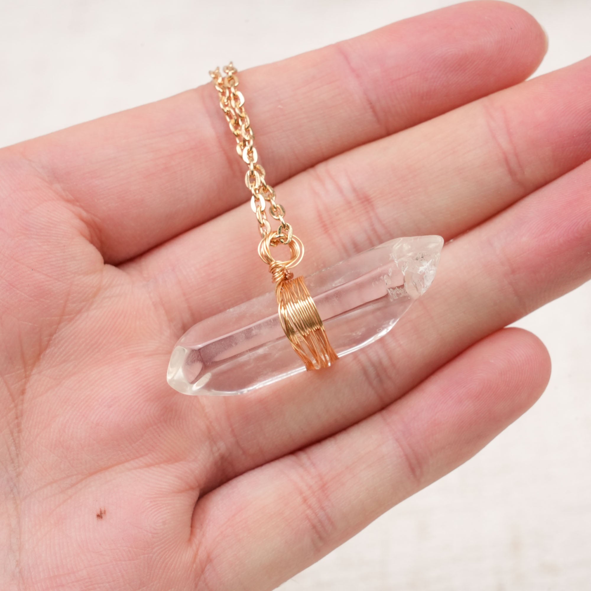 Clear Quartz Column Pendant Necklace