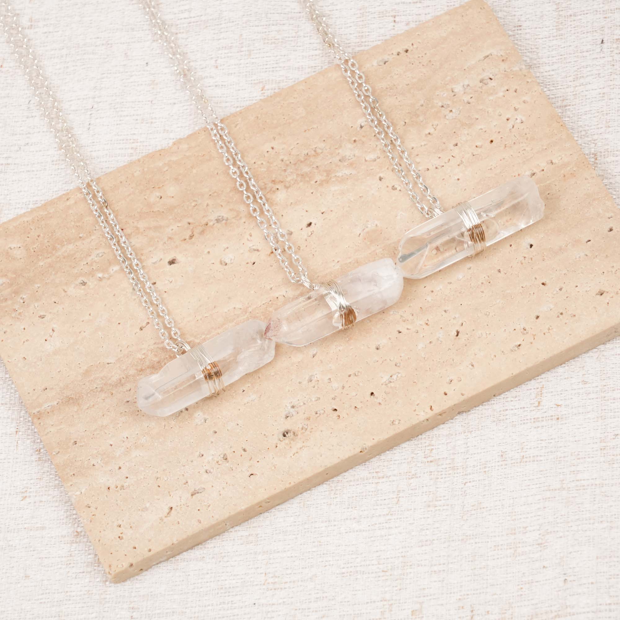 Clear Quartz Column Pendant Necklace