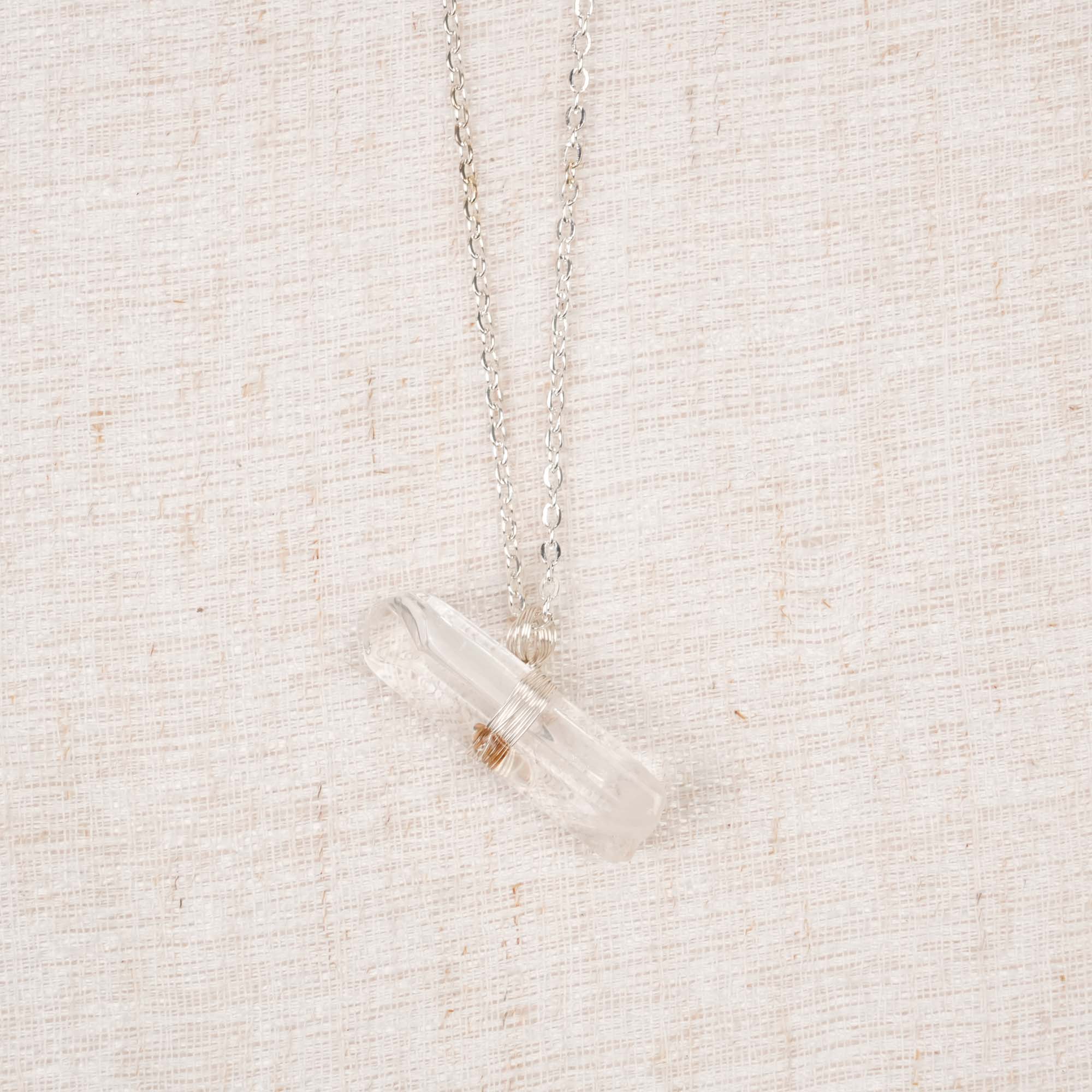 Clear Quartz Column Pendant Necklace