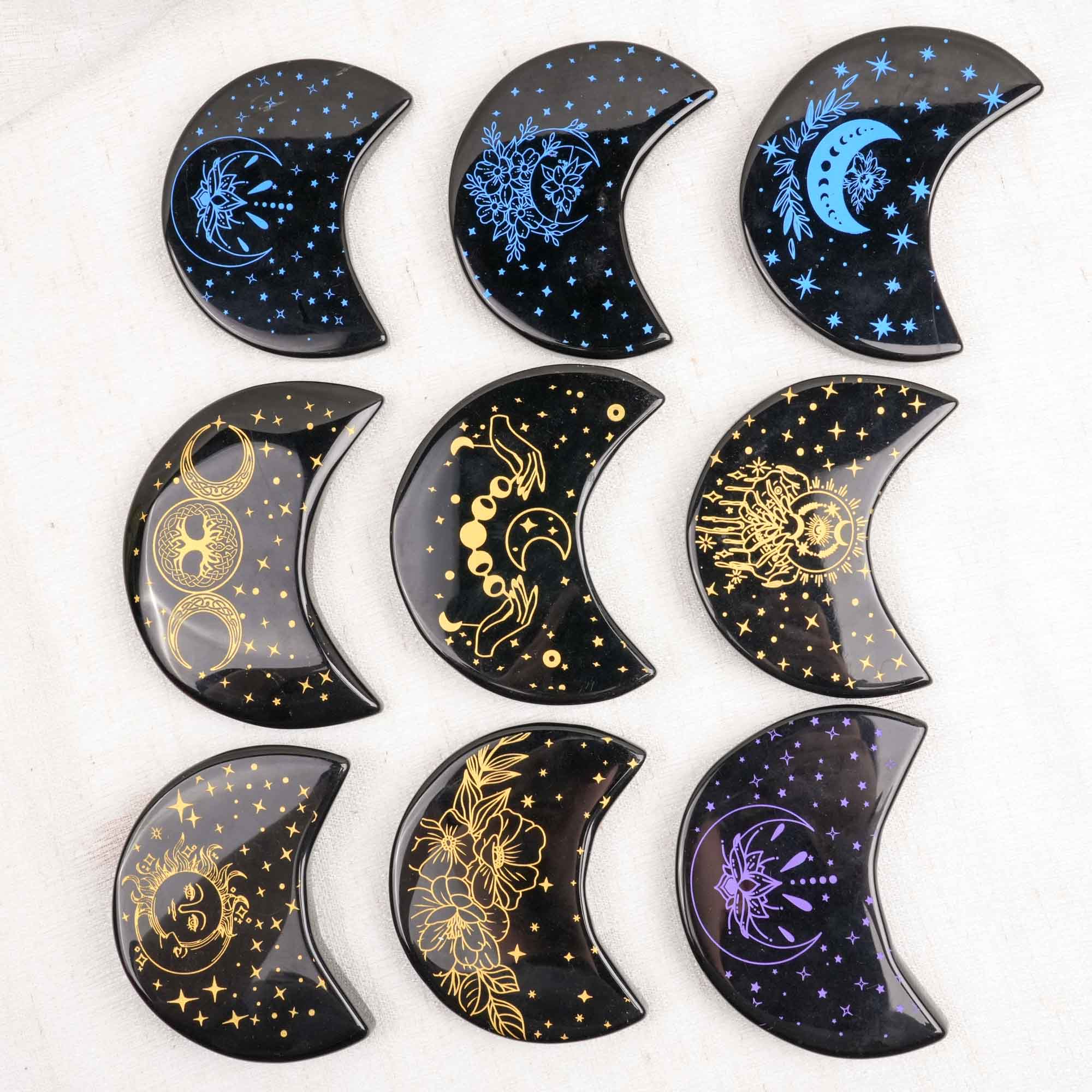 Black Obsidian Moon Carving