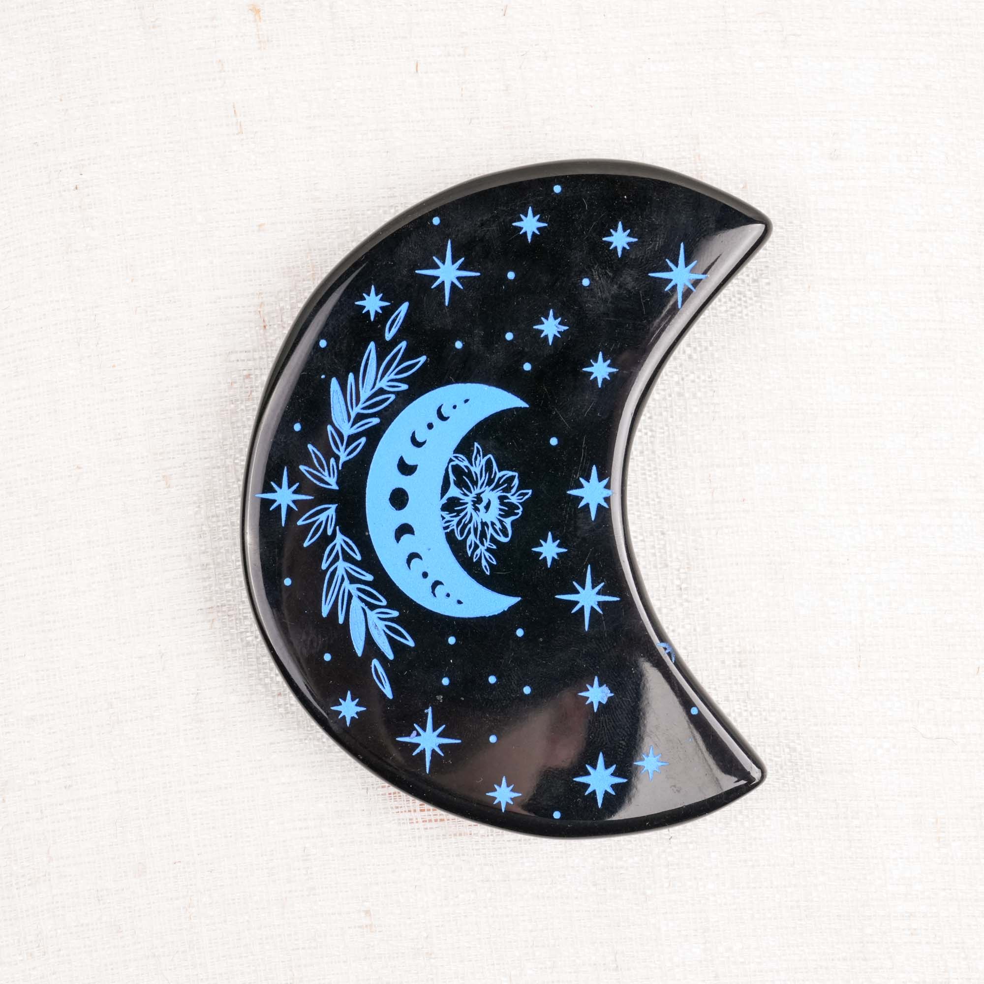 Black Obsidian Moon Carving
