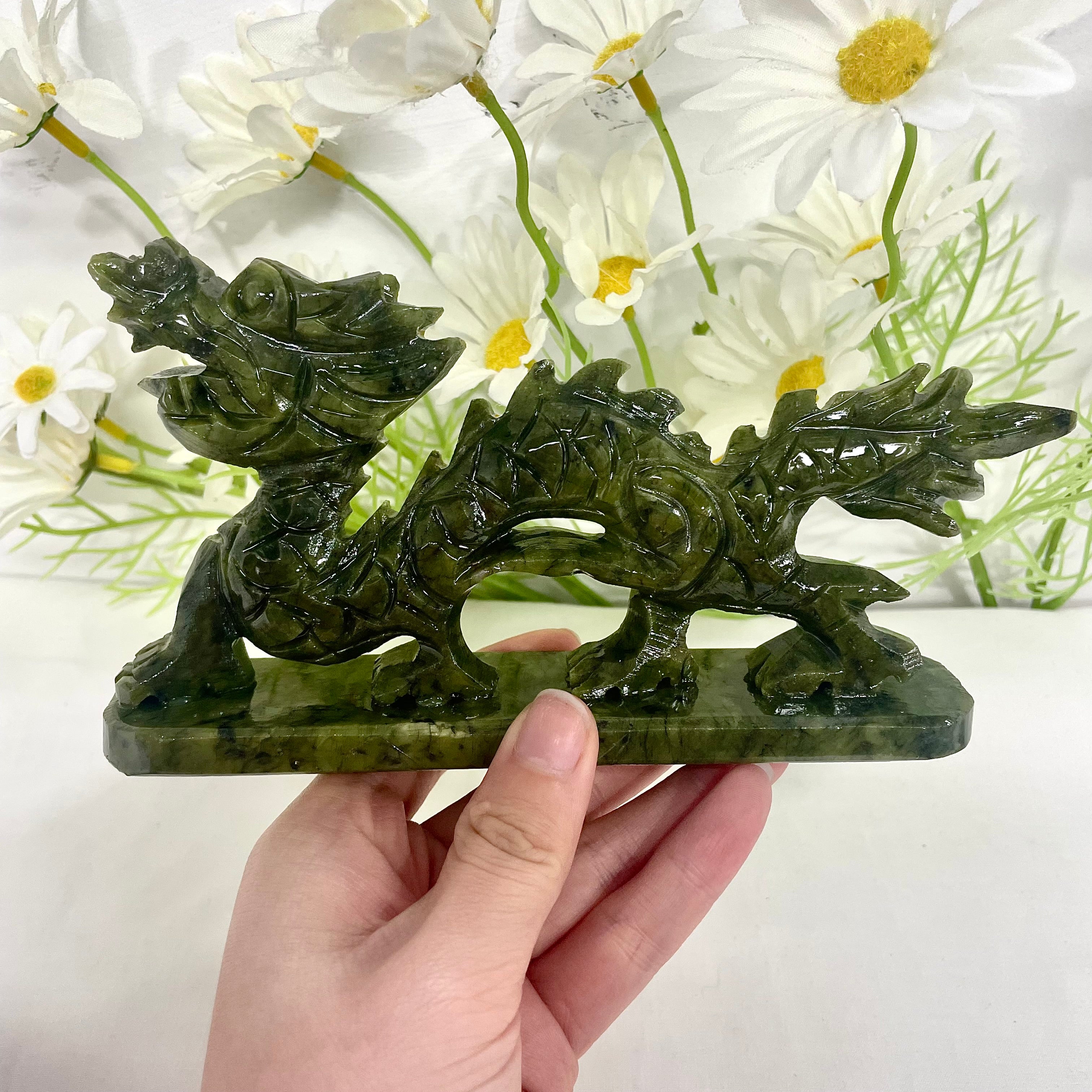 Green Jade Dragon Head Carving 1 Lb 13.9 top ounce’s