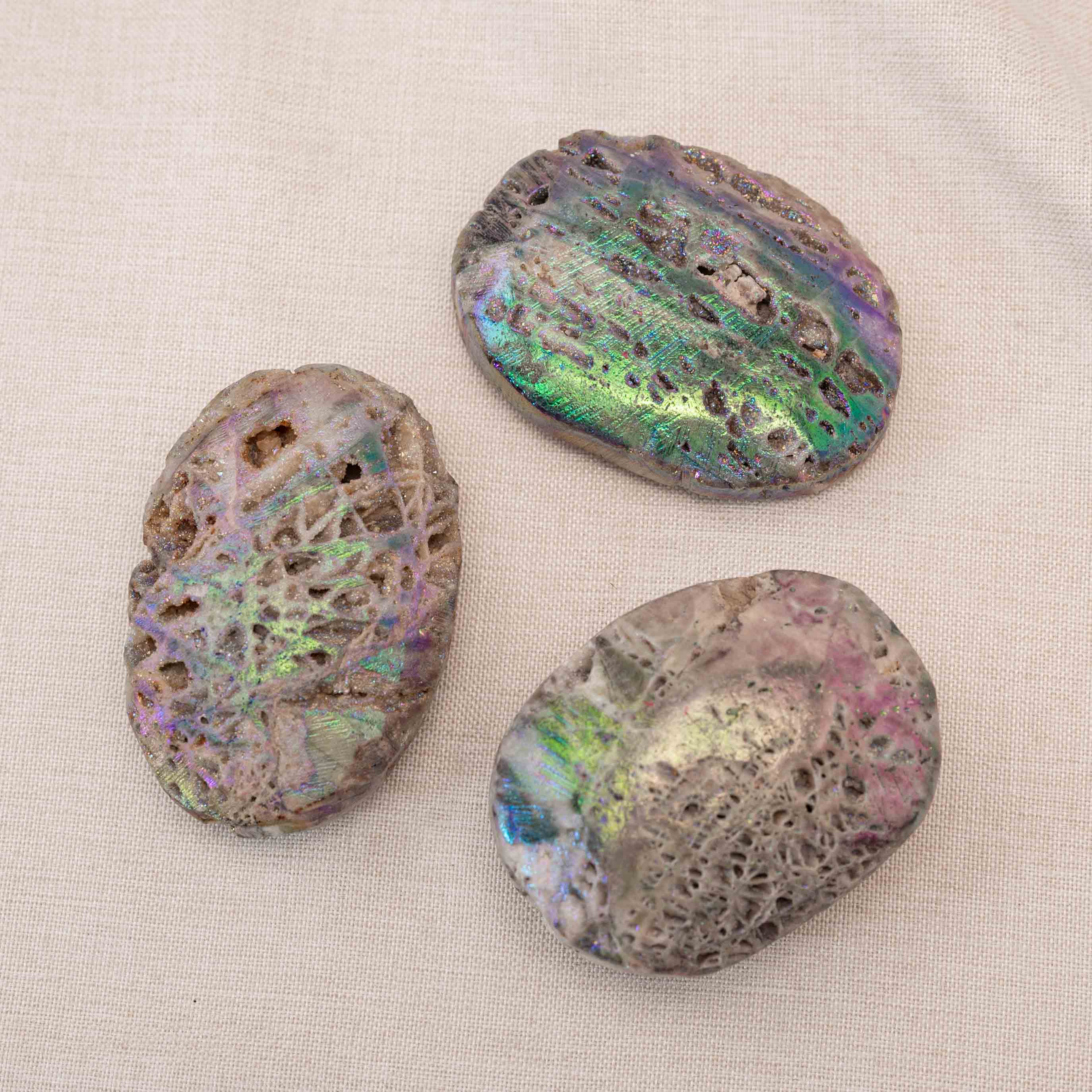 Multicolored Aura Sphalerite Palm Stone, ideal for energy healing and chakra balancing