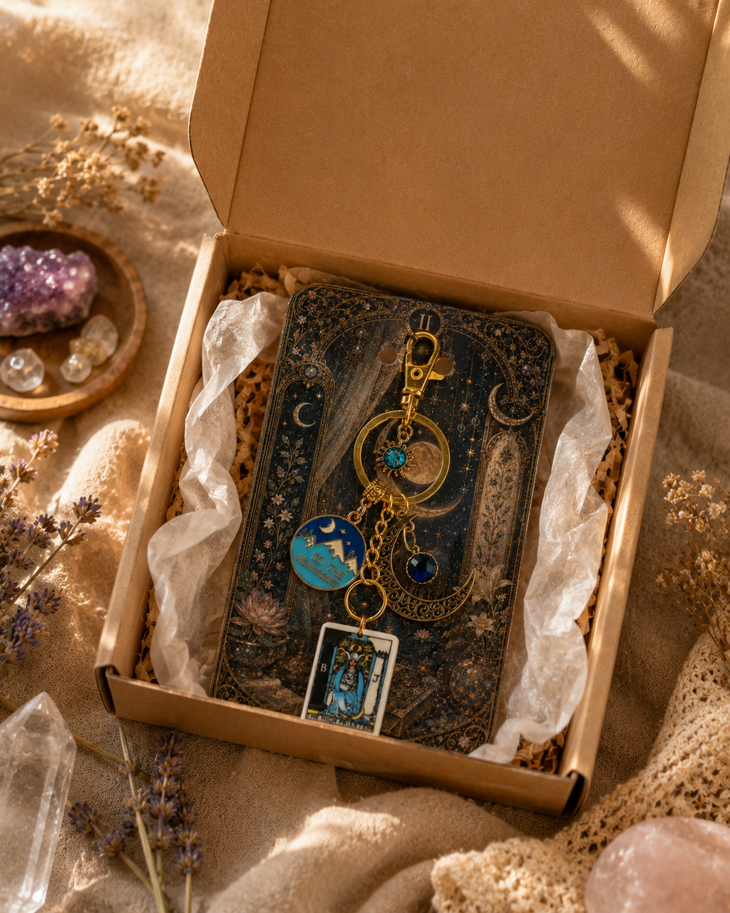 Tarot Crystal Keychain - The Lovers / The Empress / The High Priestess - Rose Quartz Love Charm