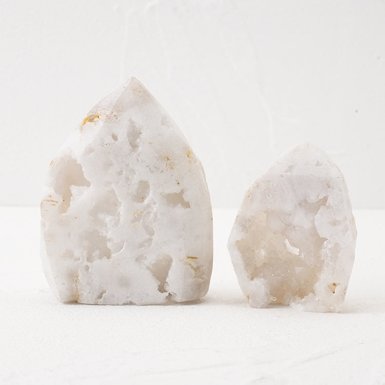Polished Clear Quartz Geode Freeform Crystal with a radiant, translucent appearance