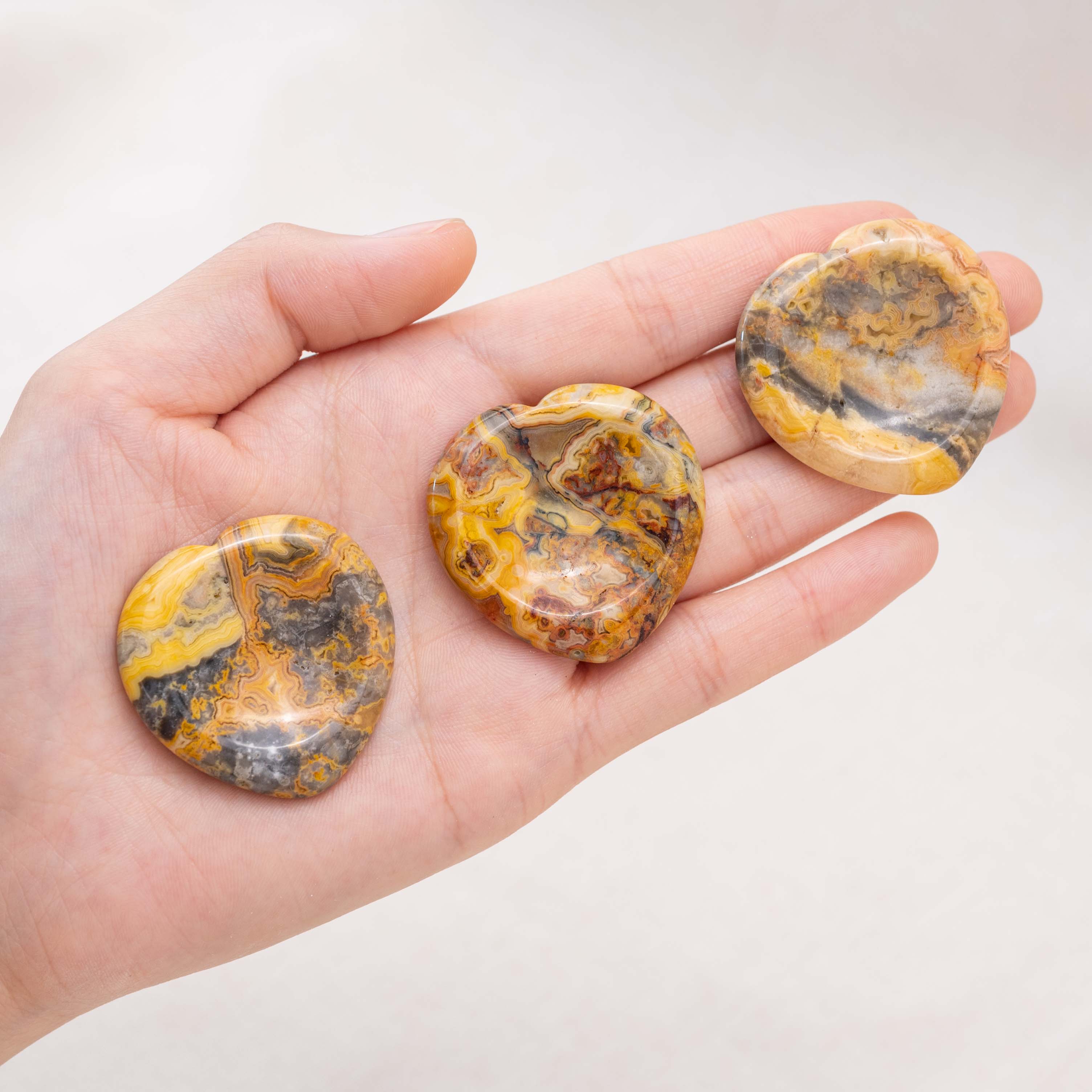 Known for its colorful patterns, the Crazy Agate Heart Worry Stone brings joy and positivity