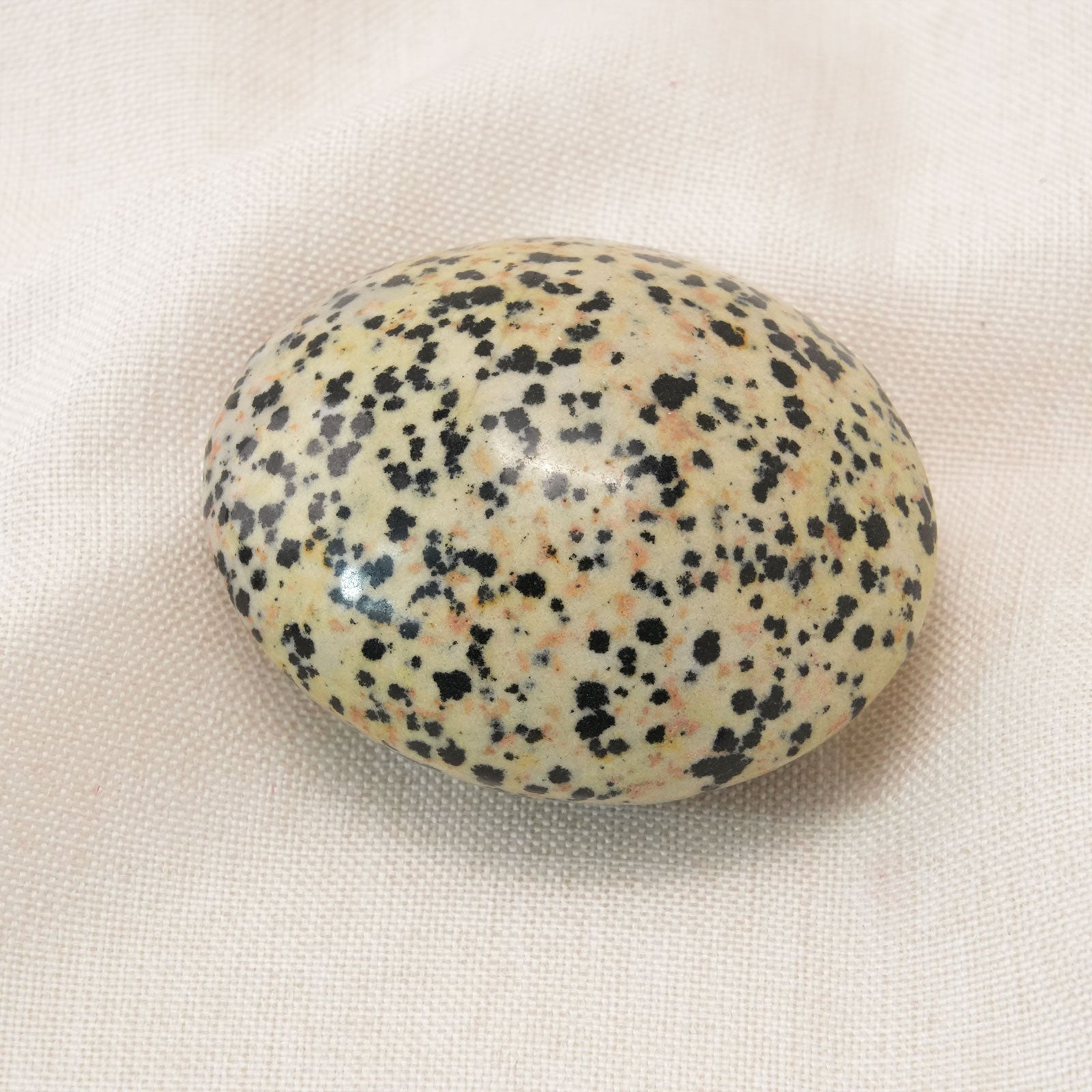 Dalmatian Jasper Palm Stone healing crystal for emotional stability.