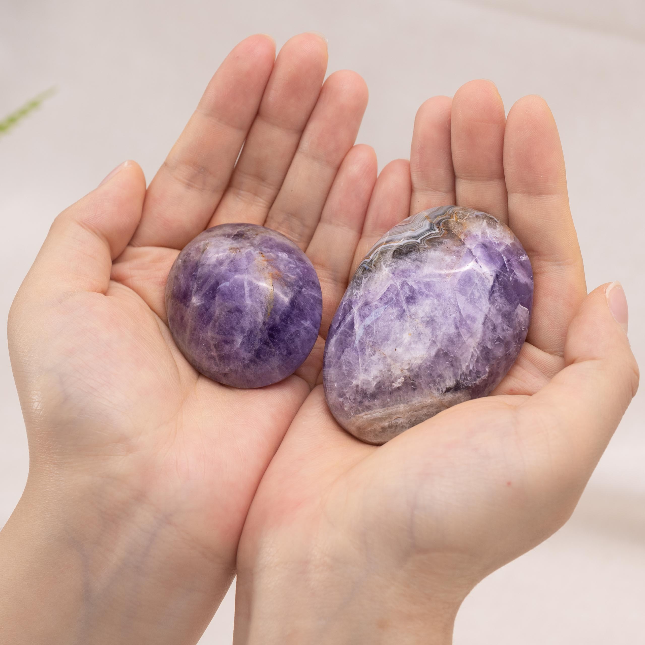 Unique Amethyst Agate Palm Stone, ideal for meditation and stress relief
