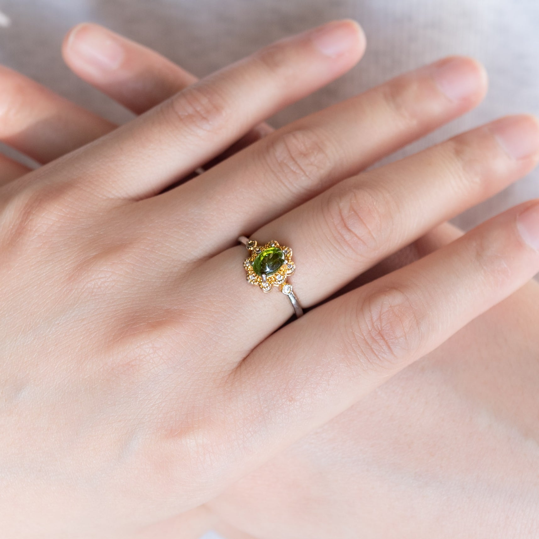 Green Tourmaline Ring with a deep green hue.