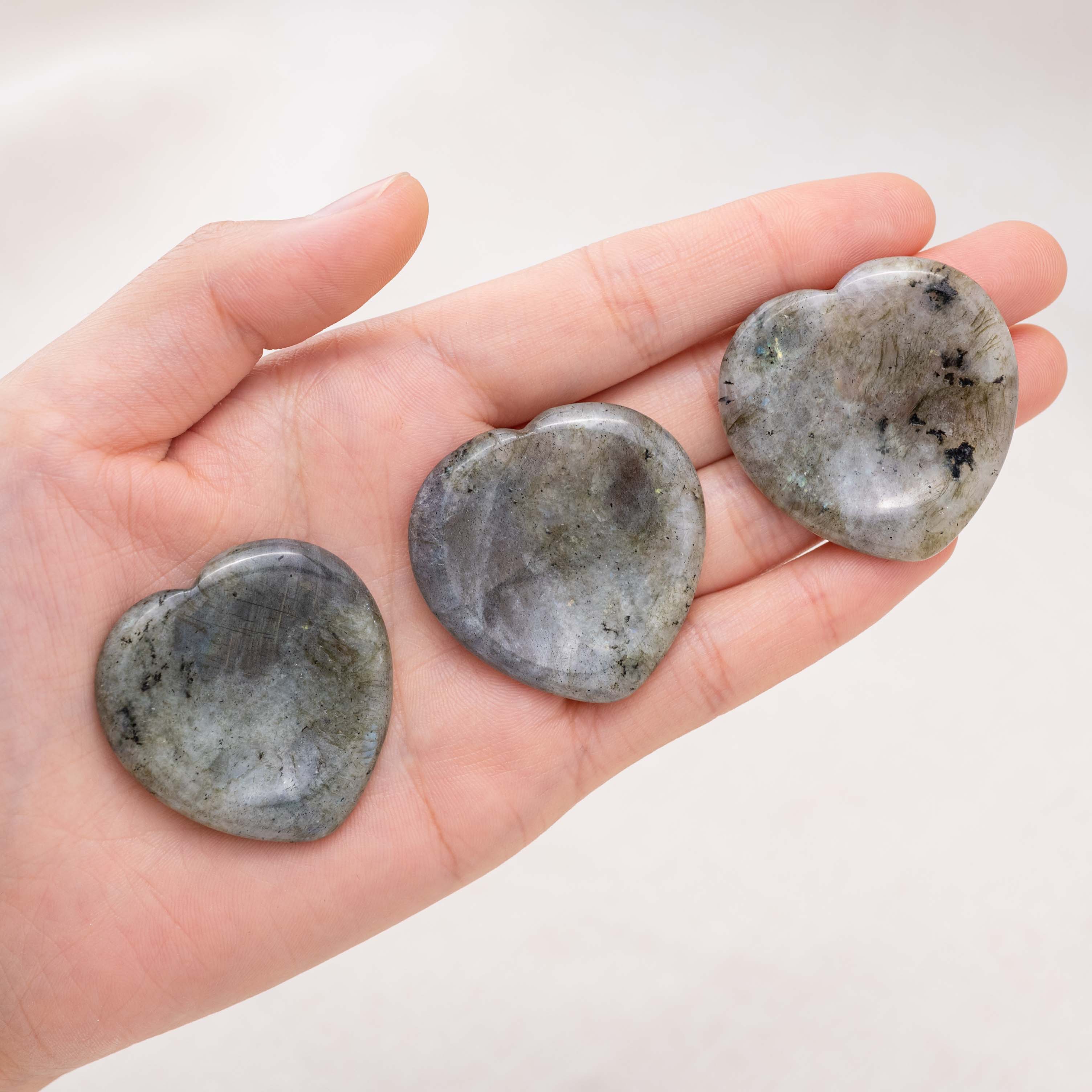 The shimmering colors of the Labradorite Heart Worry Stone inspire positivity