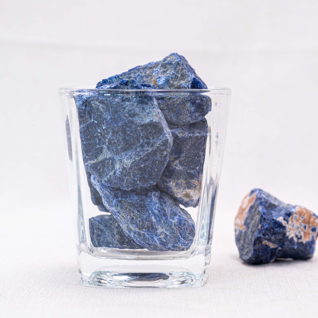 Unpolished larimar stones promote peace and relaxation