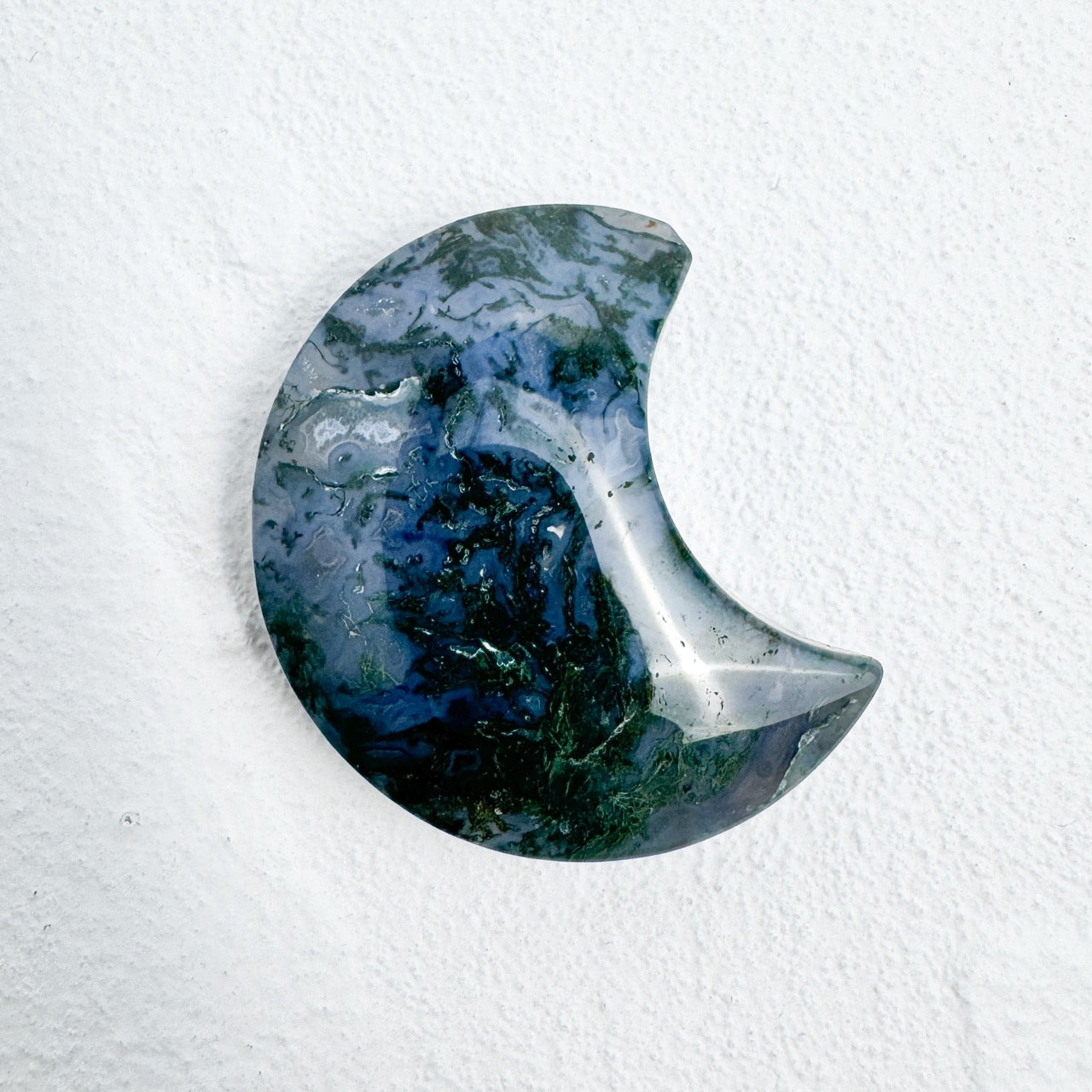 Beautiful Moss Agate Heart Moon Palmstone Crystal