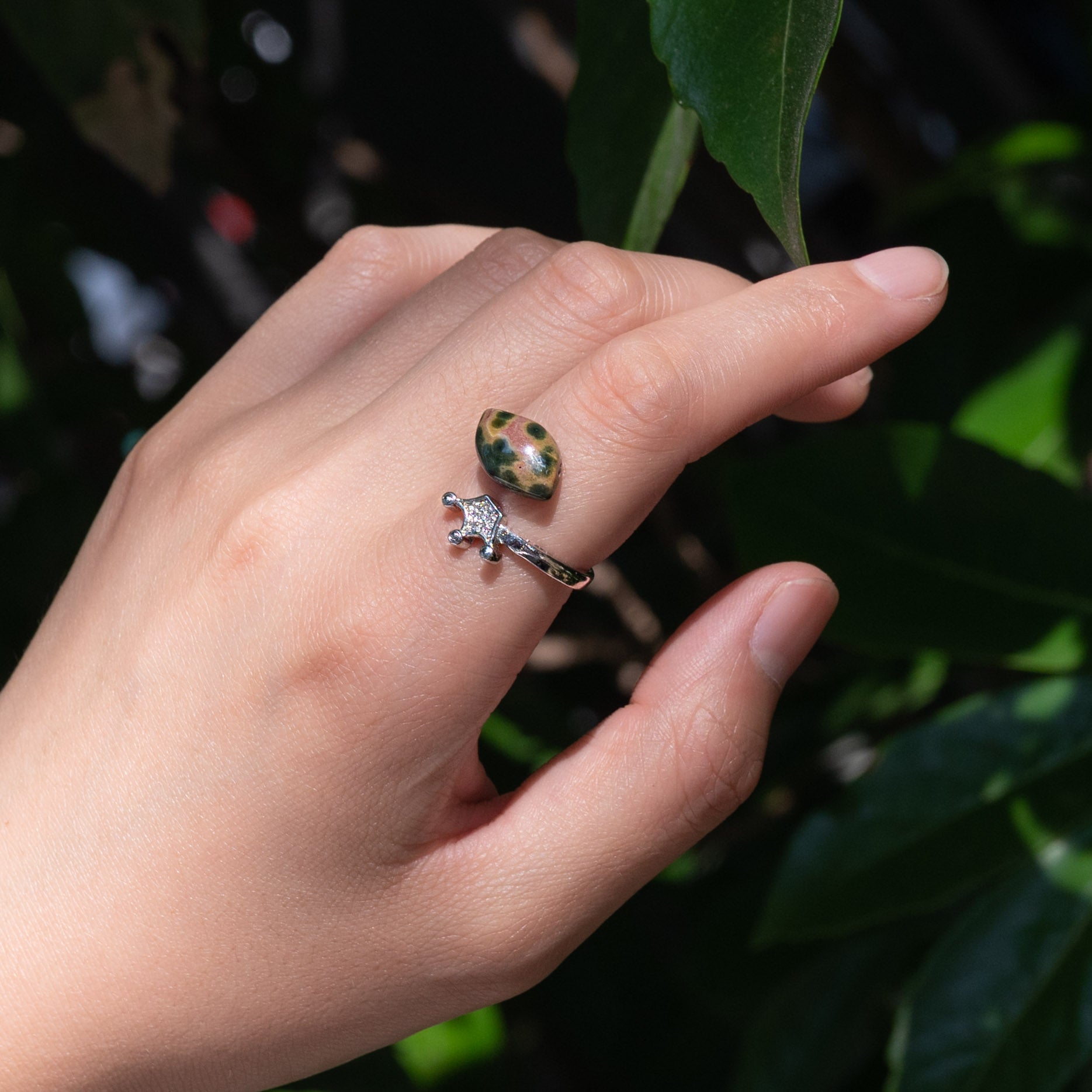 Stunning Ocean Jasper Crown Ring, symbolizing tranquility.