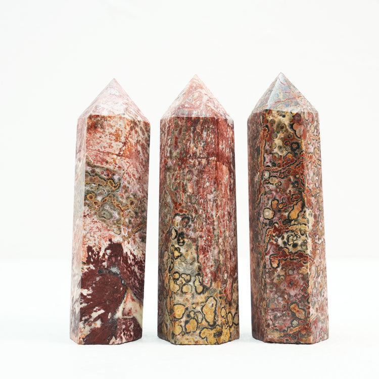 Raw Pink Leopard Skin Jasper Point Crystal