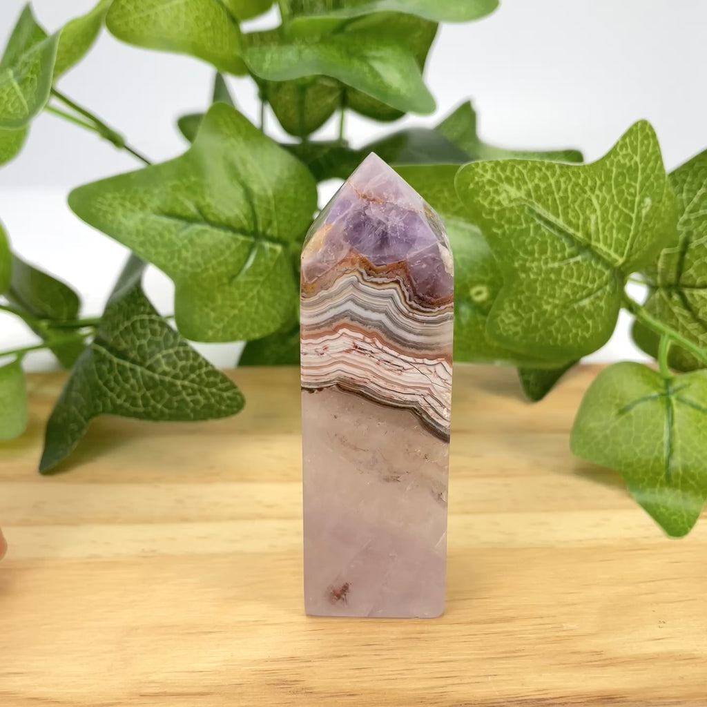 Dream Amethyst Tower - Chevron Pattern, Healing Crystal & Home Decor