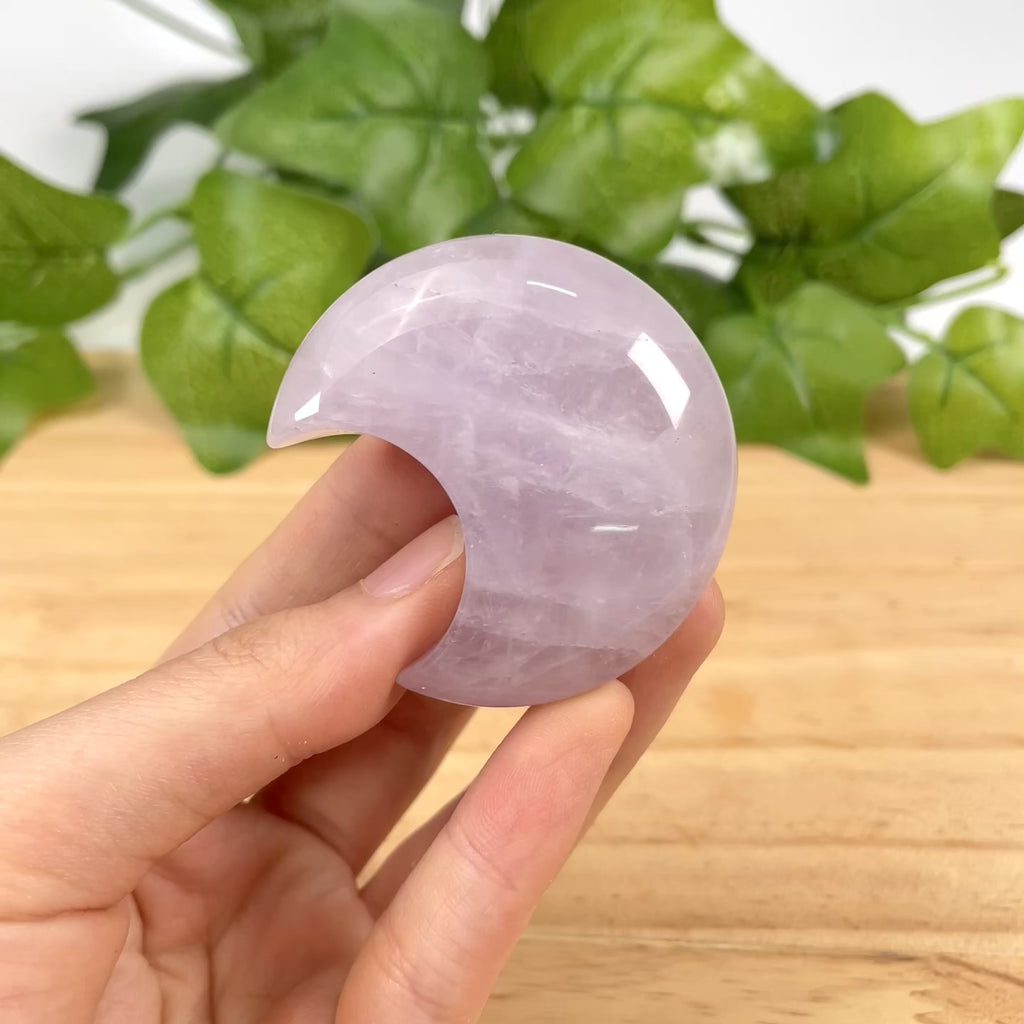 Lavender Amethyst Crescent Moon Crystal Carving | Polished Moon Palm Stone for Calming Energy, Meditation