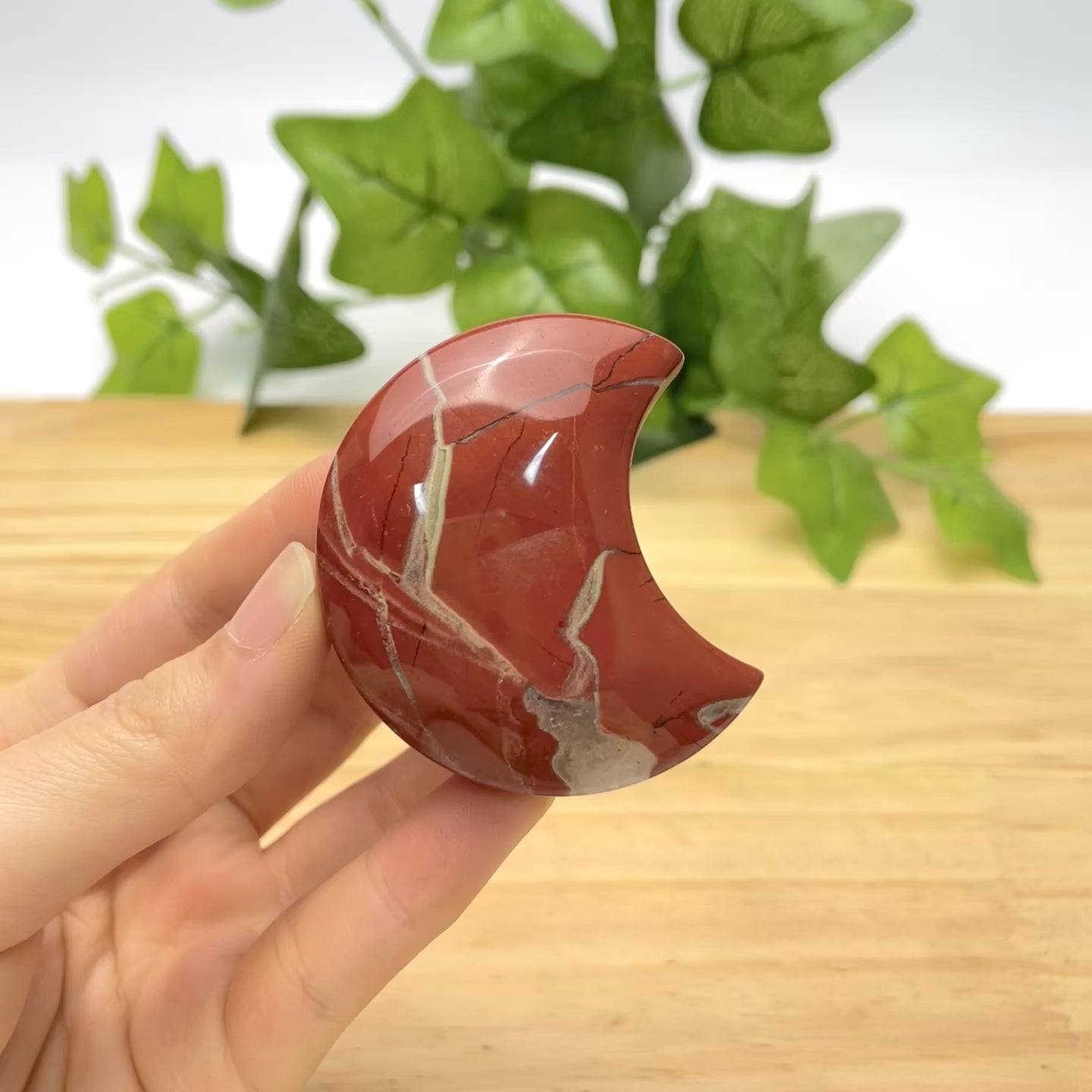 Red Jasper Mini Moon Crystal | Healing Stone for Grounding & Stability, Cute Home Decor