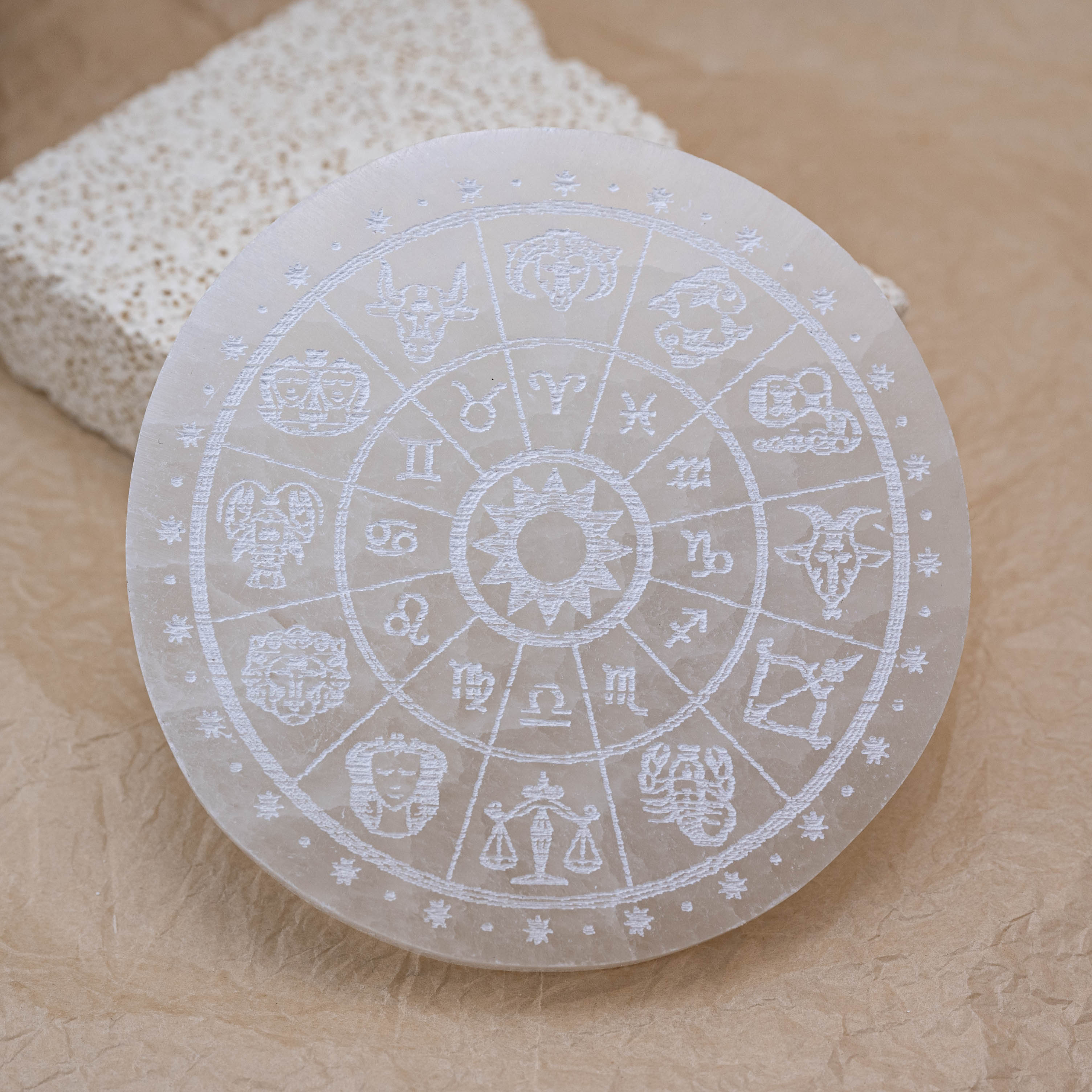Zodiac Crystal Charging Plate in Selenite