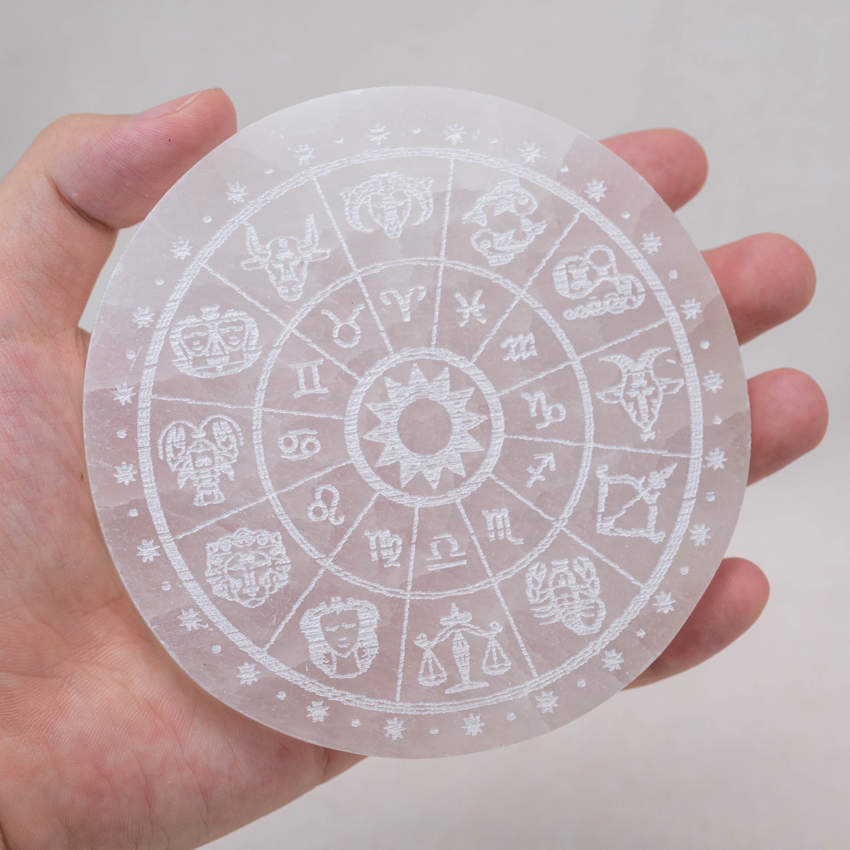 Energy-cleansing Selenite Zodiac Plate