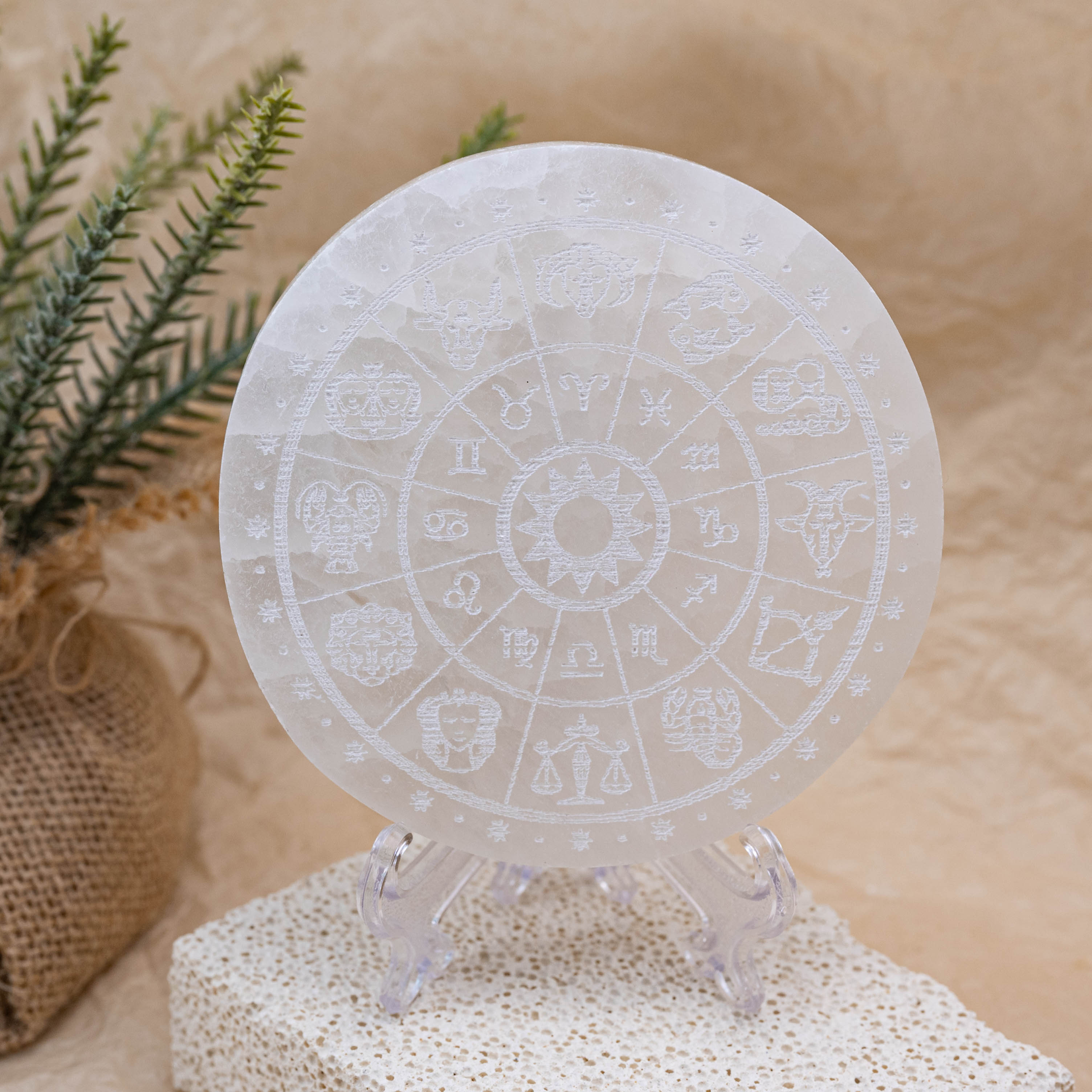 Selenite Zodiac Charging Plate for crystals