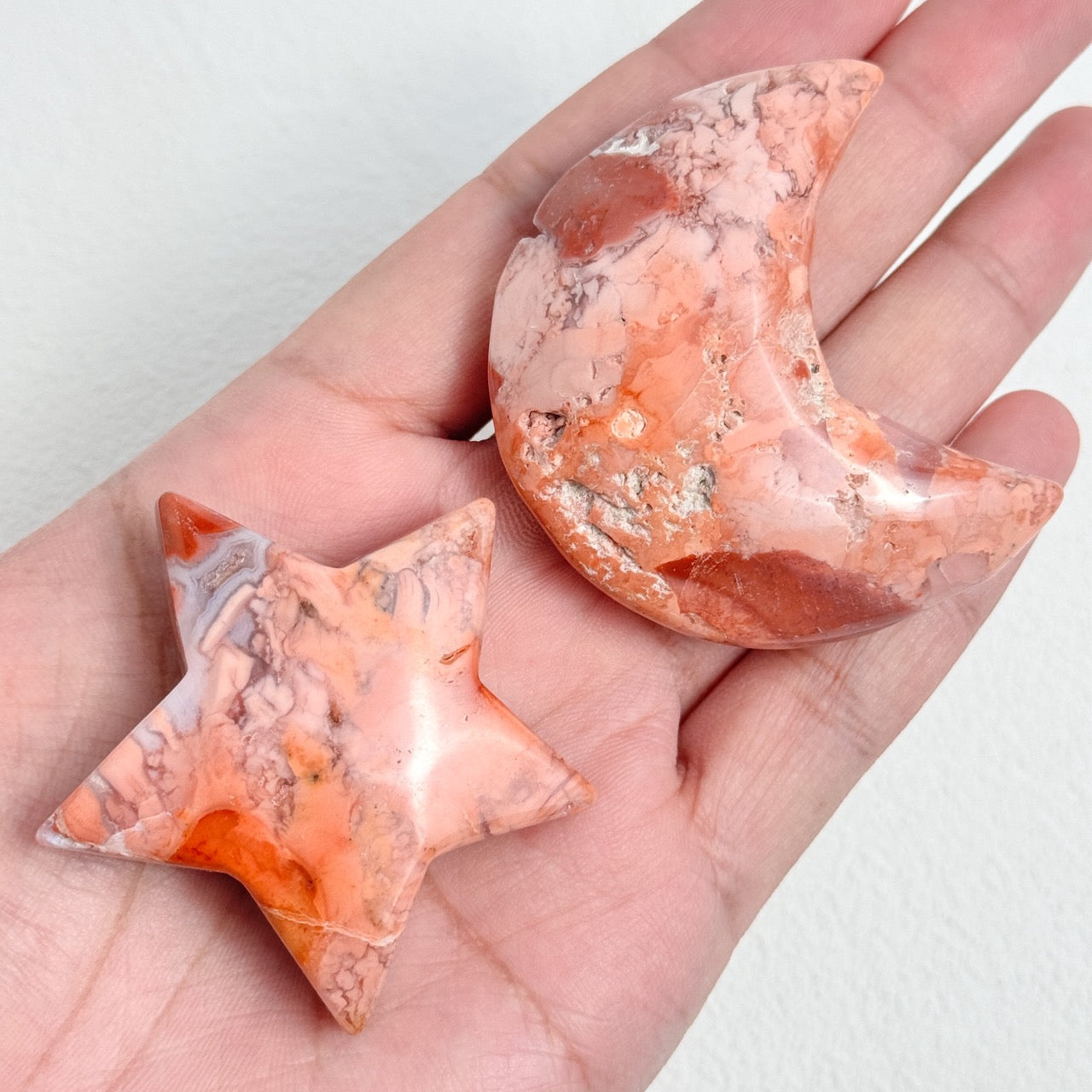 Close-up of Moon Shaped Petal Agate Palm Stone