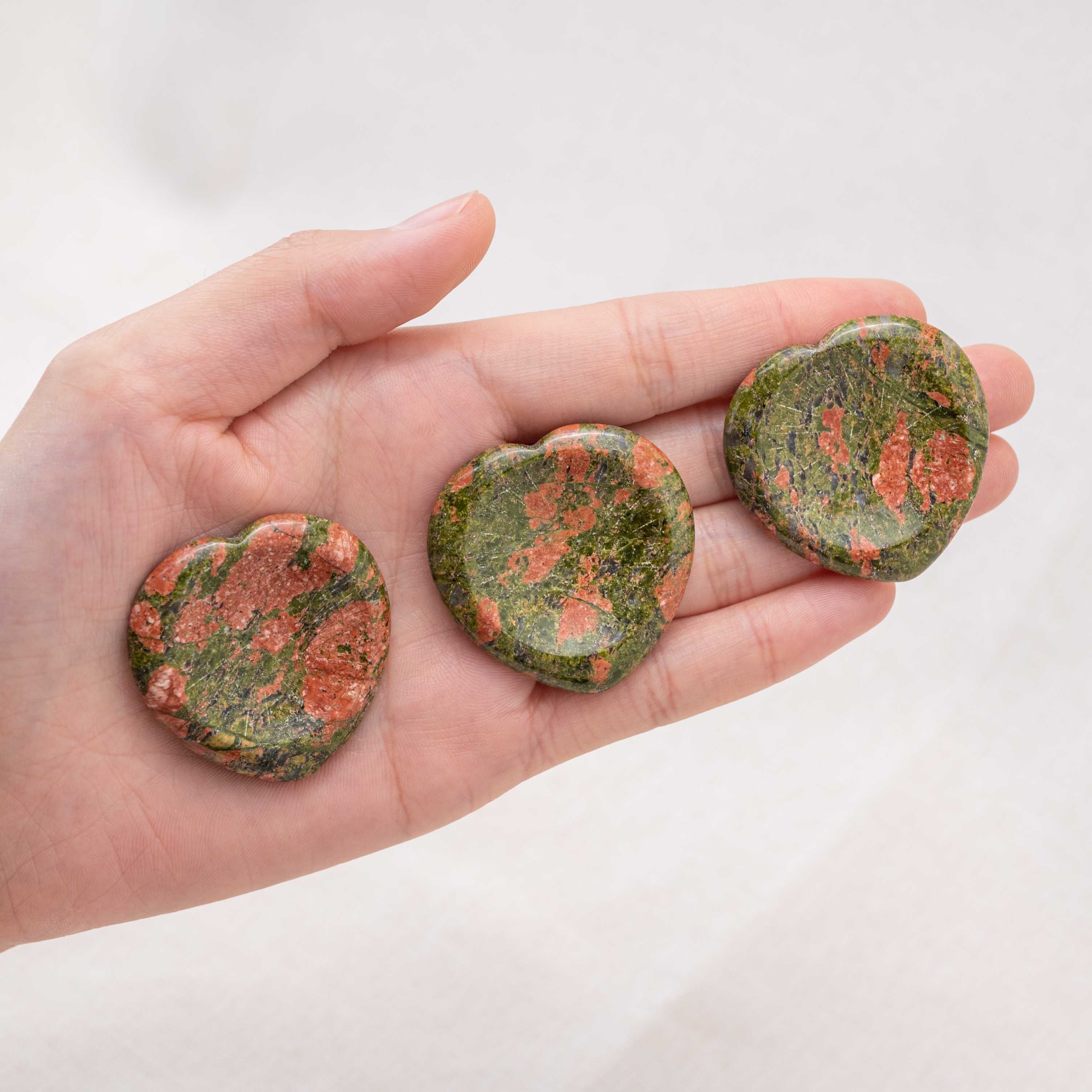 Use the Unakite Heart Worry Stone to dispel negative thoughts and energy