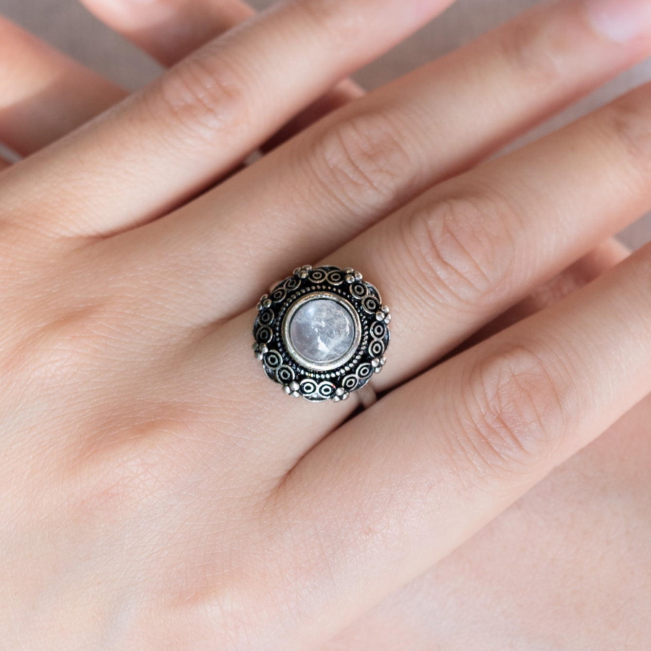 Elegant White Moonstone Ring, perfect for any occasion.