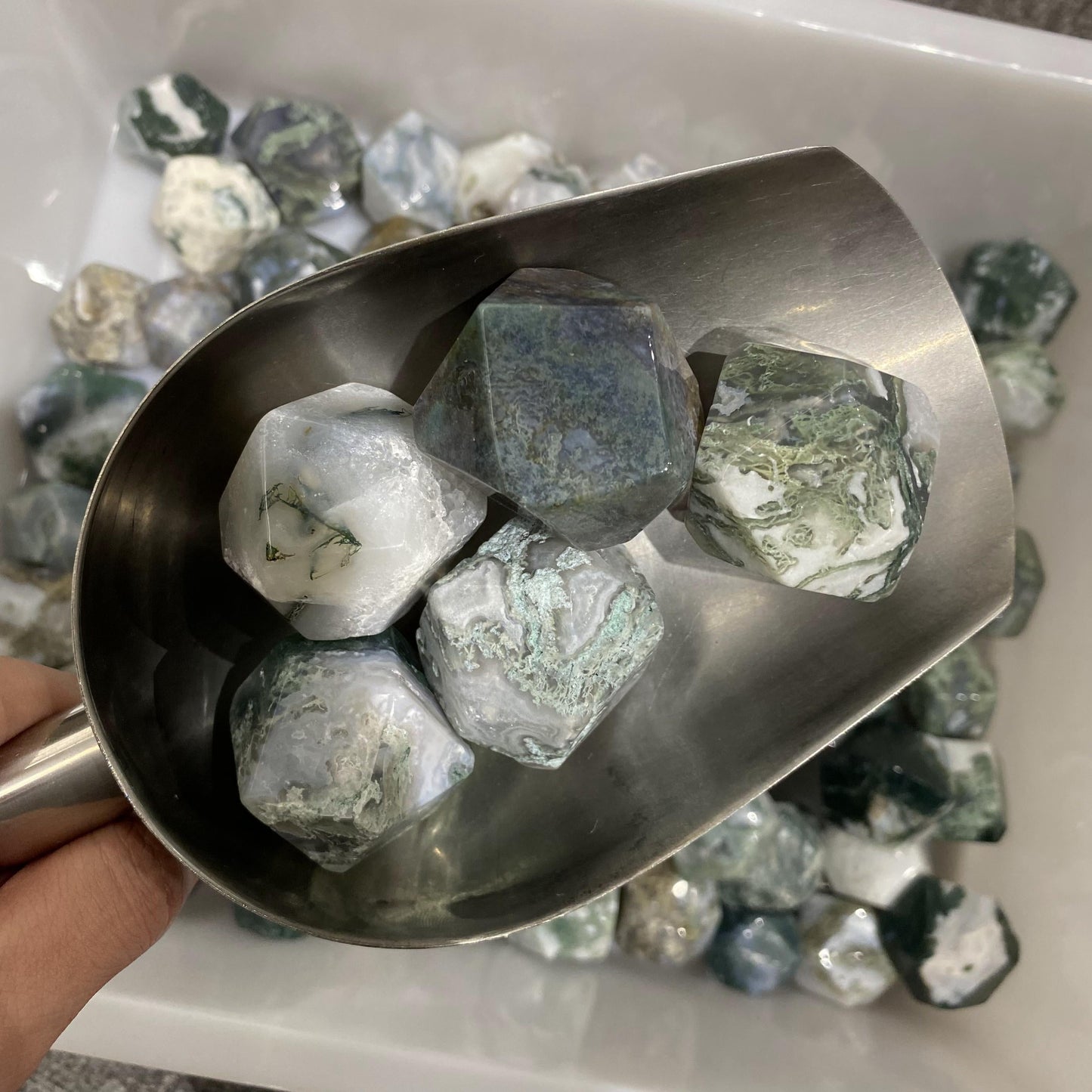 Moss Agate Polyhedron Tumbled Stones In Bulk