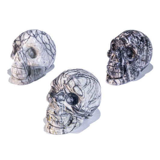 2-Inch Black Net Stone Skull In Bulk