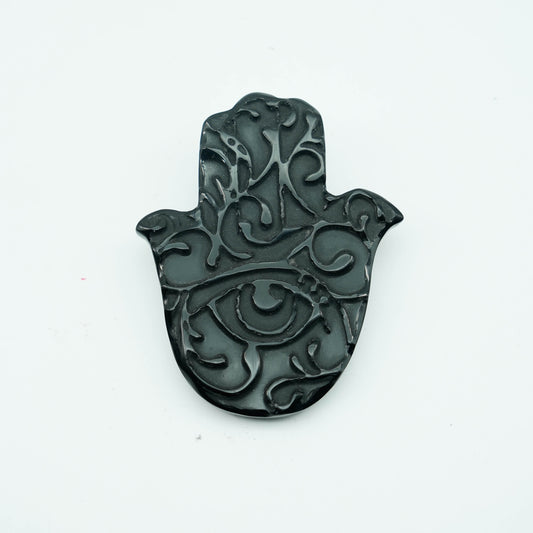 Black obsidian Hamsa carving of handmade【Hjl0010A10】