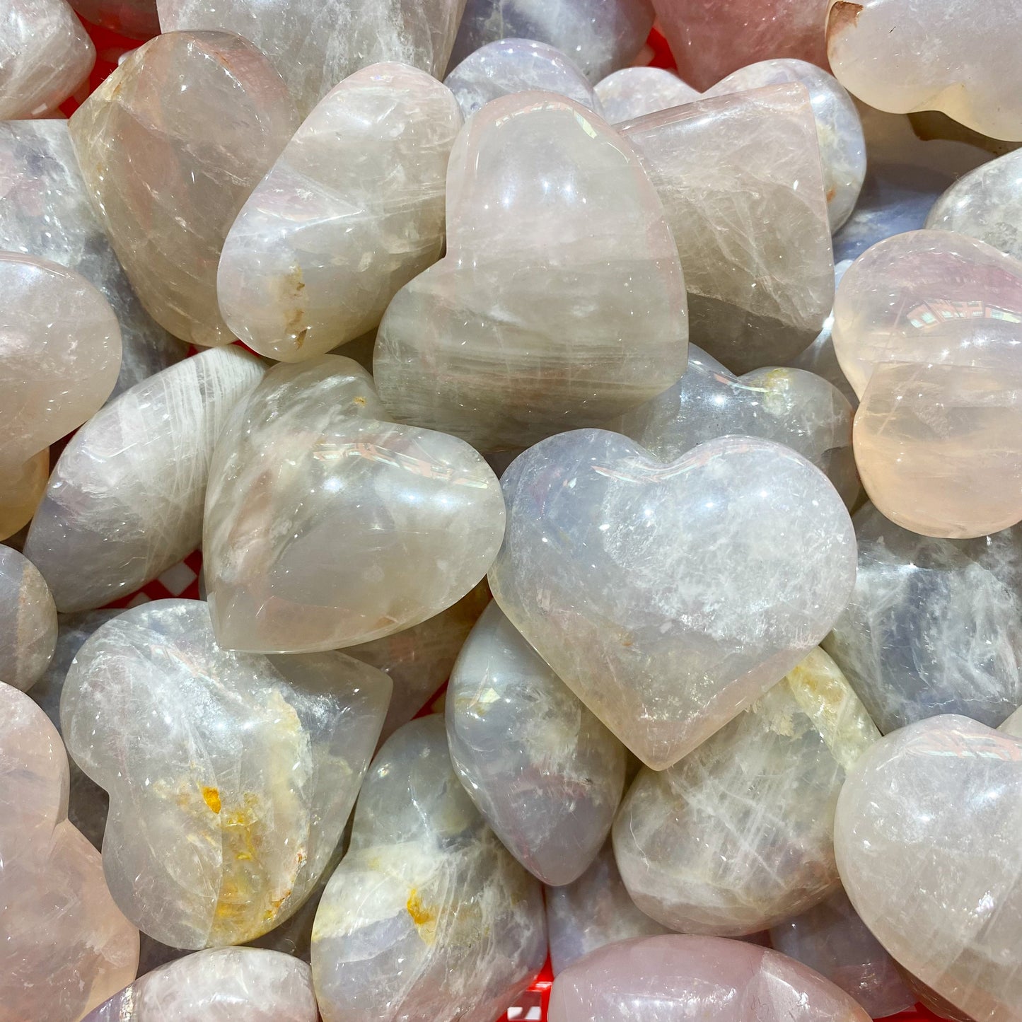 Blue Pink Quartz Heart Palm Stone In Bulk