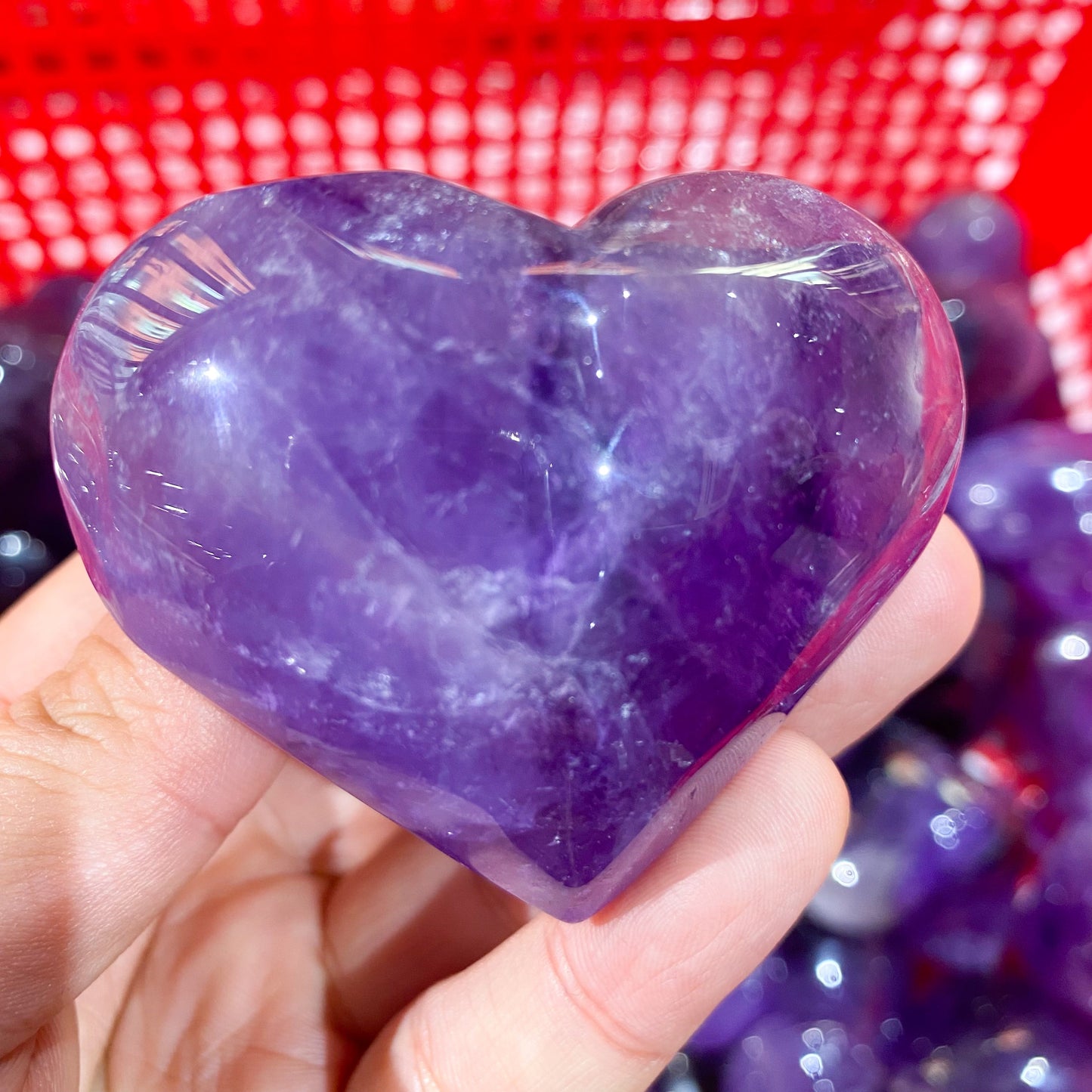 Amethyst Heart Palm Stone In Bulk