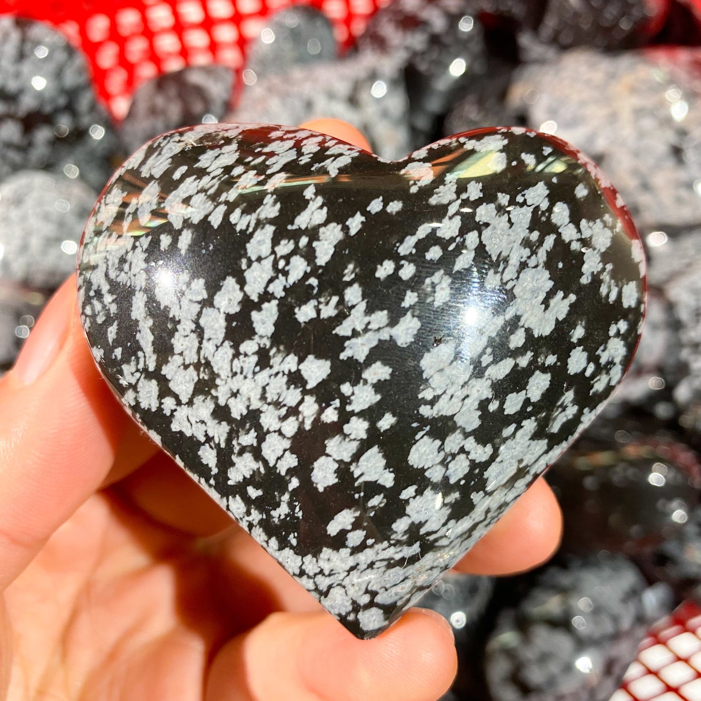 Snowflake Obsidian Heart Palm Stone In Bulk