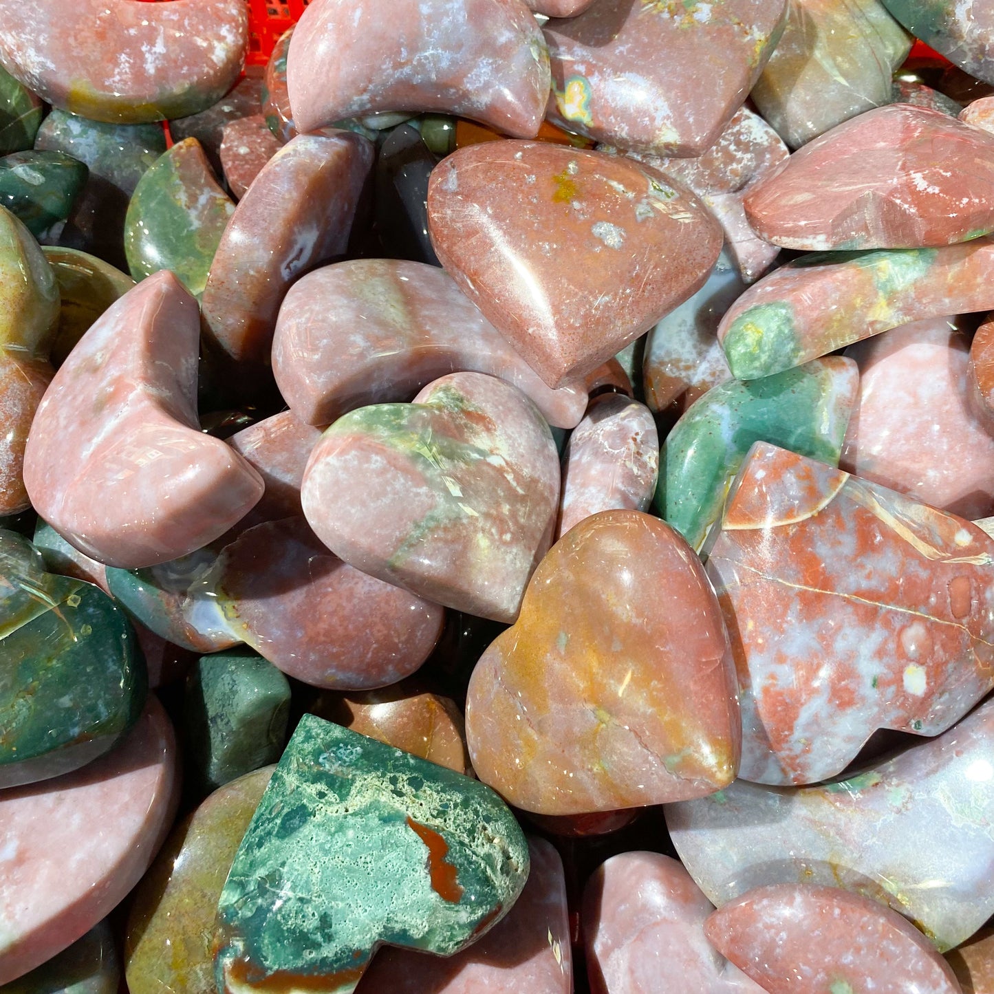 Ocean Jasper Heart Palm Stone In Bulk