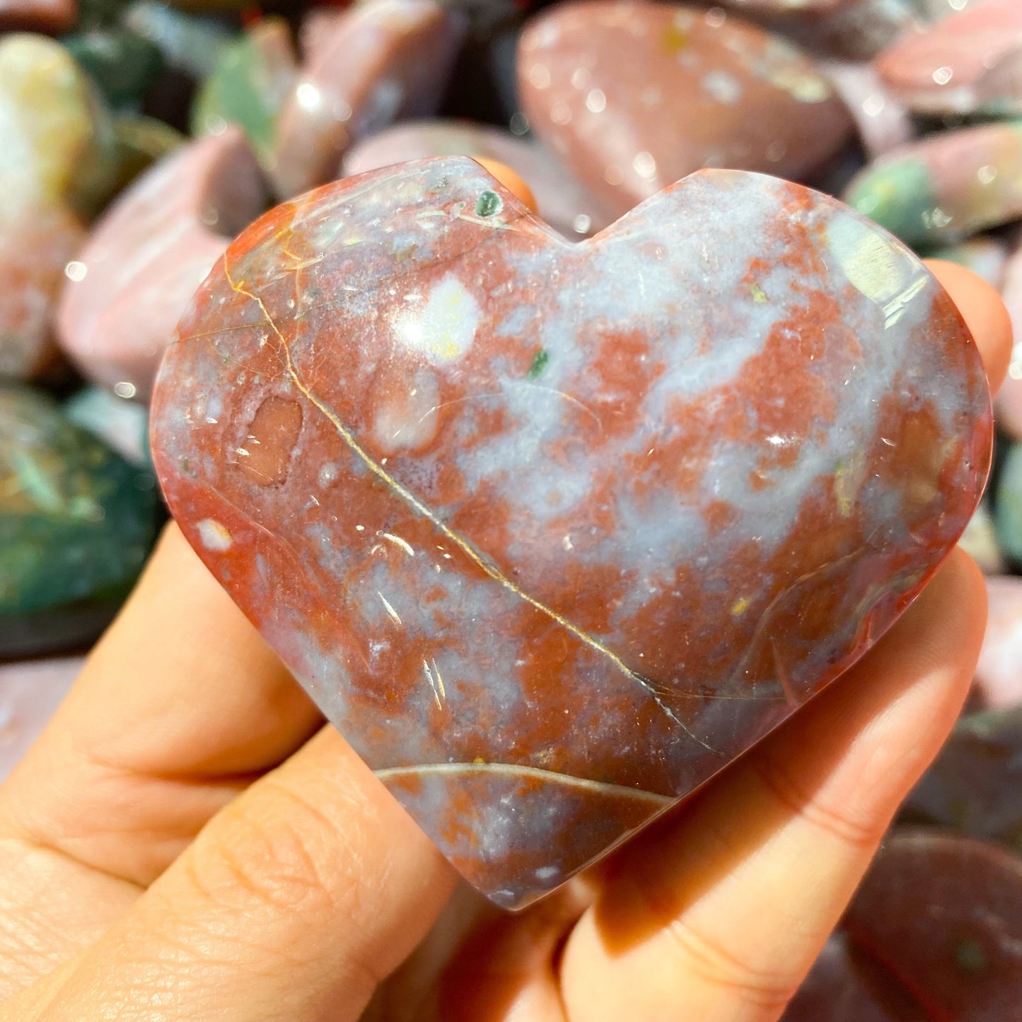 Ocean Jasper Heart Palm Stone In Bulk