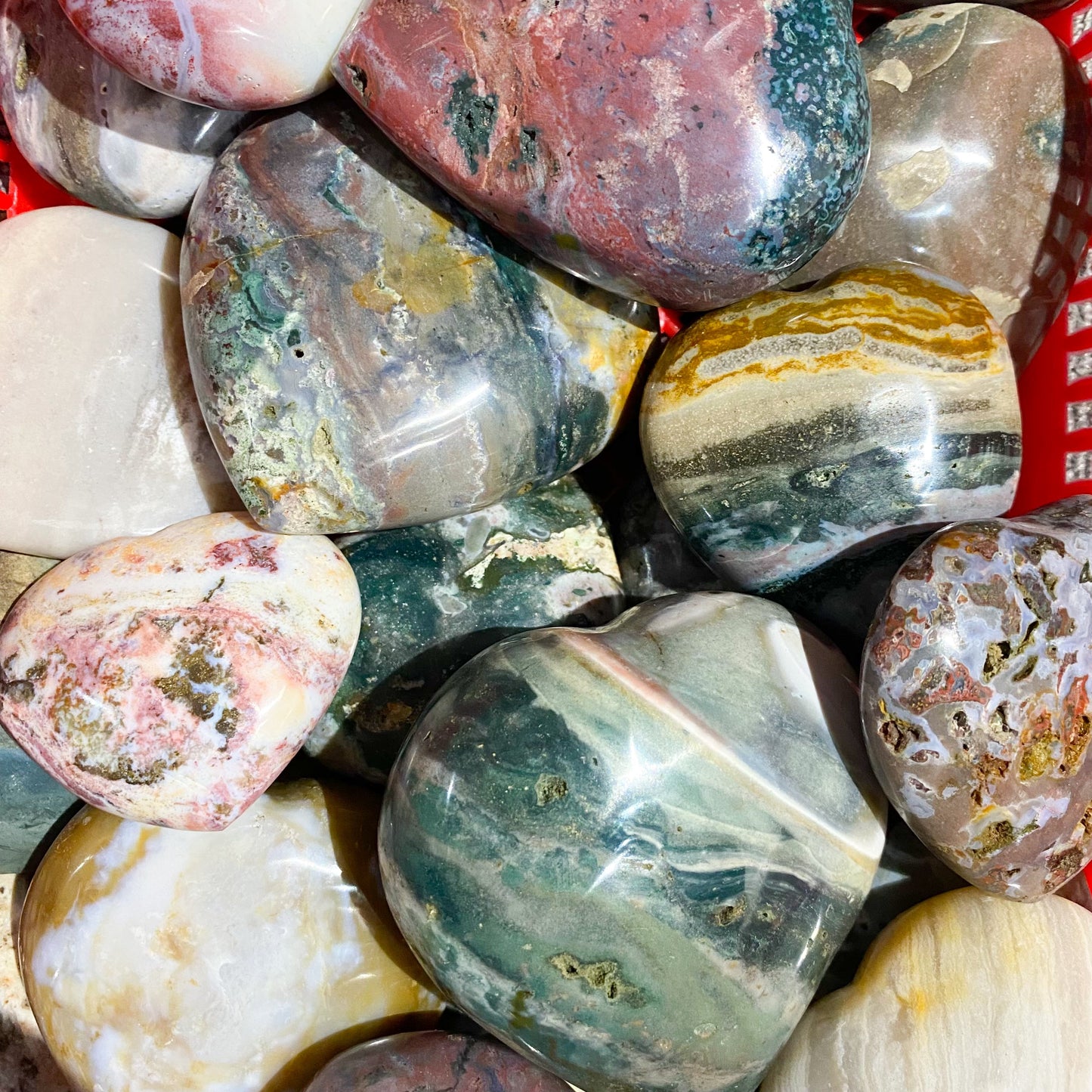 Ocean Jasper Heart Palm Stone In Bulk