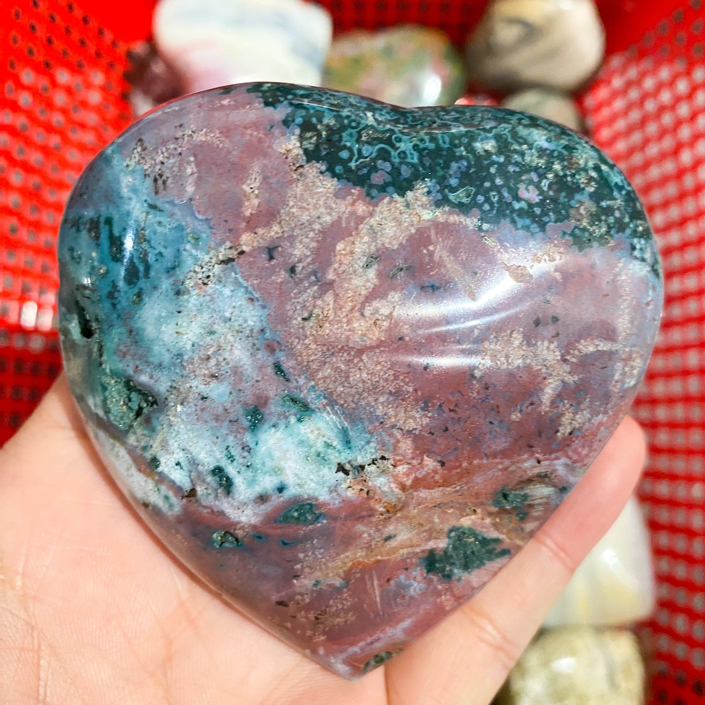 Ocean Jasper Heart Palm Stone In Bulk