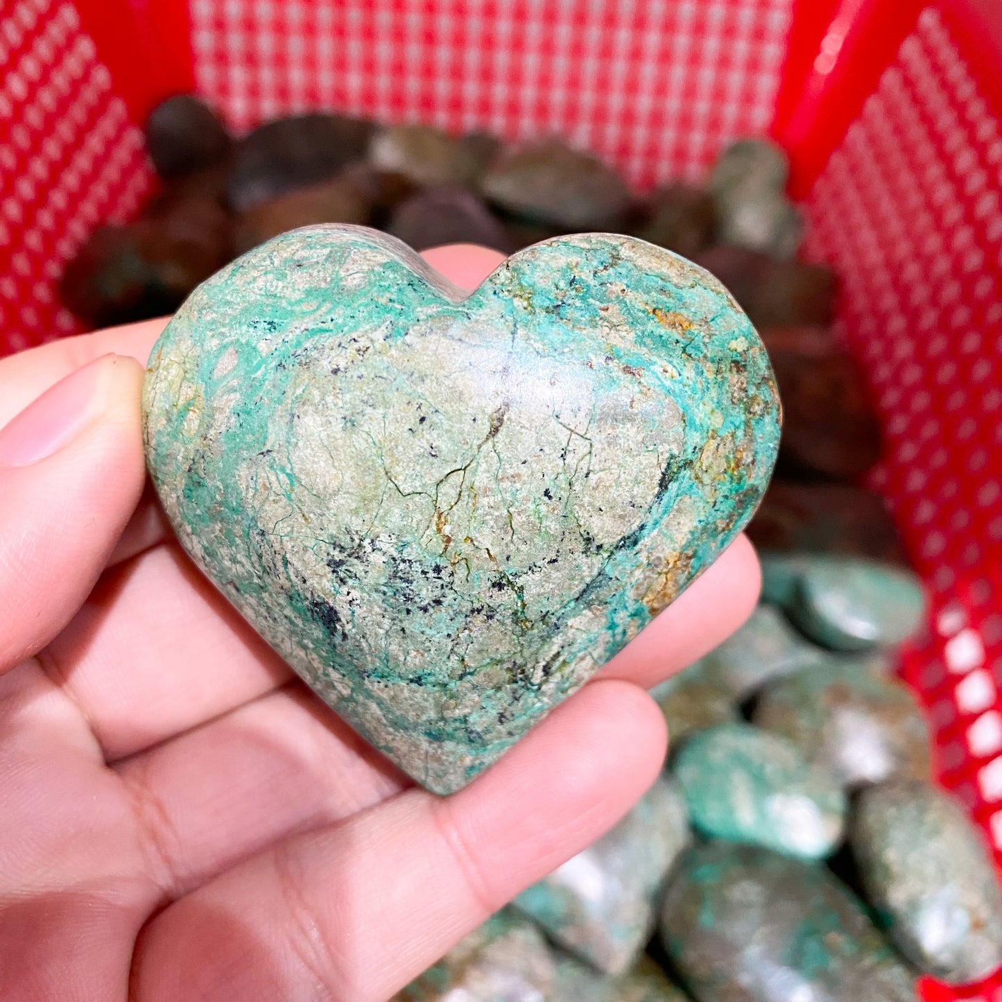 Piedra de palma de corazón de crisocola a granel